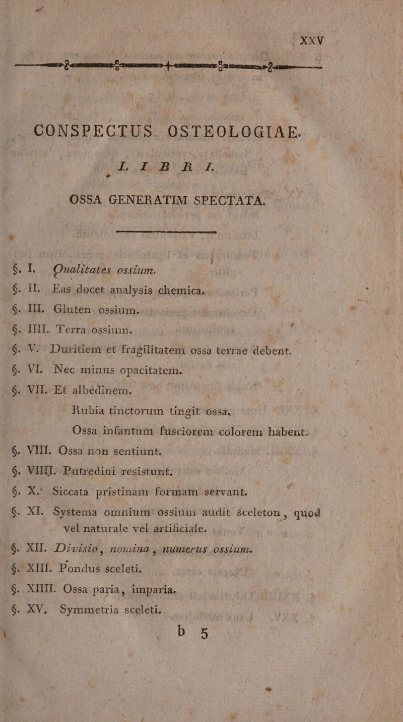 . CONSPECTUS. OSTEOLOGIAE. | Ue p | OSSA GENERATIM SPECTATA. 5. Qualitates Osszum. $.'IL. Eas docet analysis chemica. $. HII. Gluten. ossium. $. IHI. Terra ossium. ' $. V. Duritiem et fragilitatem ossa terrae debent. $. VL. Nec minus opacitatern. $. VII. Et sibedtens Rubia tinctorum tingit ossa, Ossa infantum fusciorem colorem habent. . VIII. Ossa non sentiunt. . VIII. Putredini resistunt, . X. Siccata pristinam formam servant. VA v^ v^ ou . XL Systema omnium' ossium audit $celeton , quod vel naturale vel artificiale. | . XII. Divisio, nonna, nunterus ossium. . XIII. Pondus sceleti. d . XIHII. Ossa paria, imparia. uum vA vA Cu . XV. Symmetria sceleti.