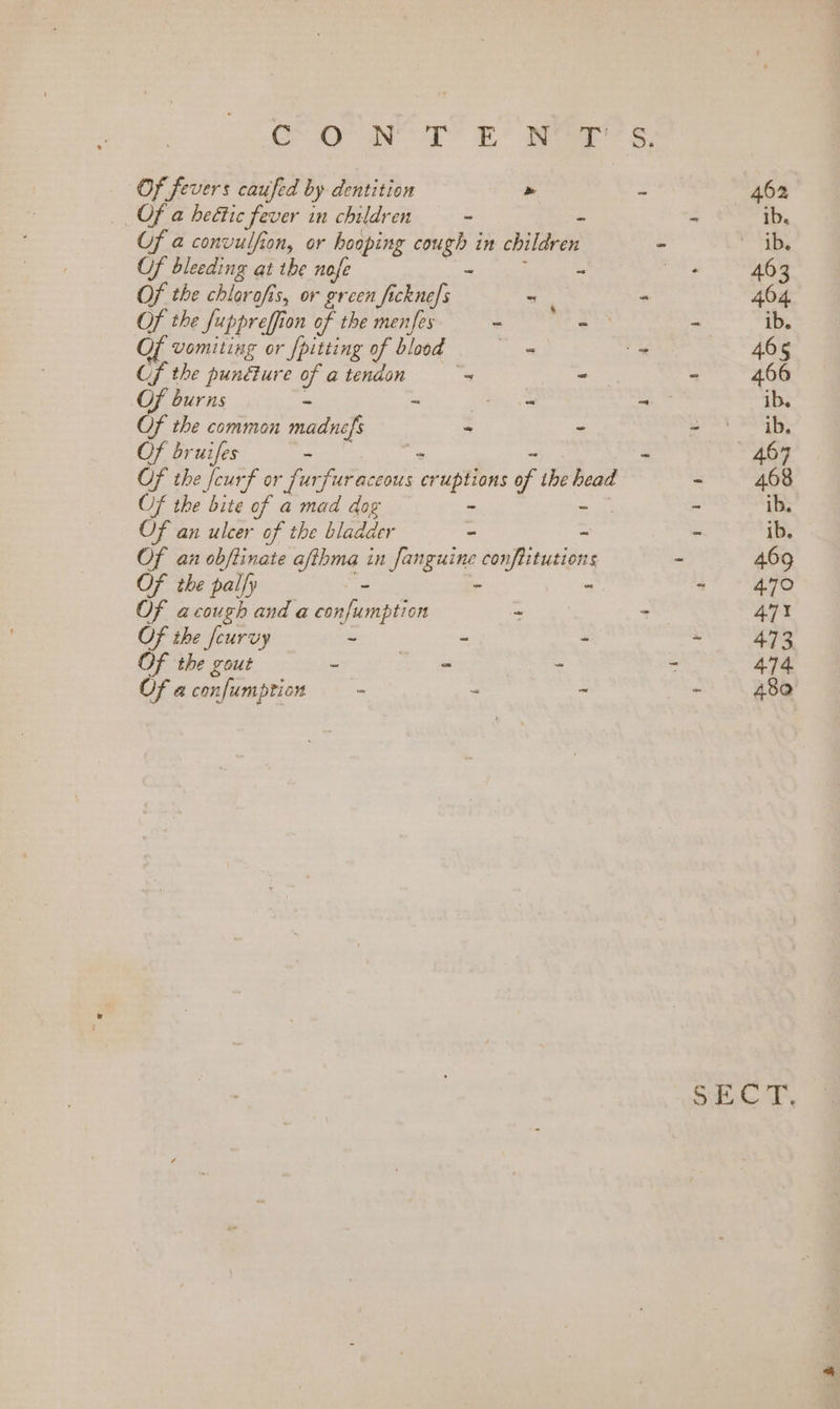 CO NOT Bo Were = Of fevers caufed by dentition » - 462 Of a heétic fever in children - = ib. Of a convulfion, or hooping age? in children - ib. Of bleeding at the nofe - ee ae Of the chlorofi is, or green ficknefs ~ - 404 Of the fuppreffion of the menfes eee - ib. Of vomiting or fpitting of blood = - 465 Uf the punéure of a tendon ~ - - 466 Of burns - ~ ee: ~ ib. Of the common madnefs - - Sok ta, Of bruifes - ~ Le Of the fcurf or fur 1a ee cruptions of the head - 468 Of the bite of a mad dog - - ib. Of an ulcer of the bladder - - ib. Of an obftinate afthma in het day cor hous 5 469 Of the pally - - 470 OF acough anda eee = - 471 Of the curvy ~ - - - 473 OF the gout - eae - ~ 474 Of a confumption - - ~ - 480 Soke We