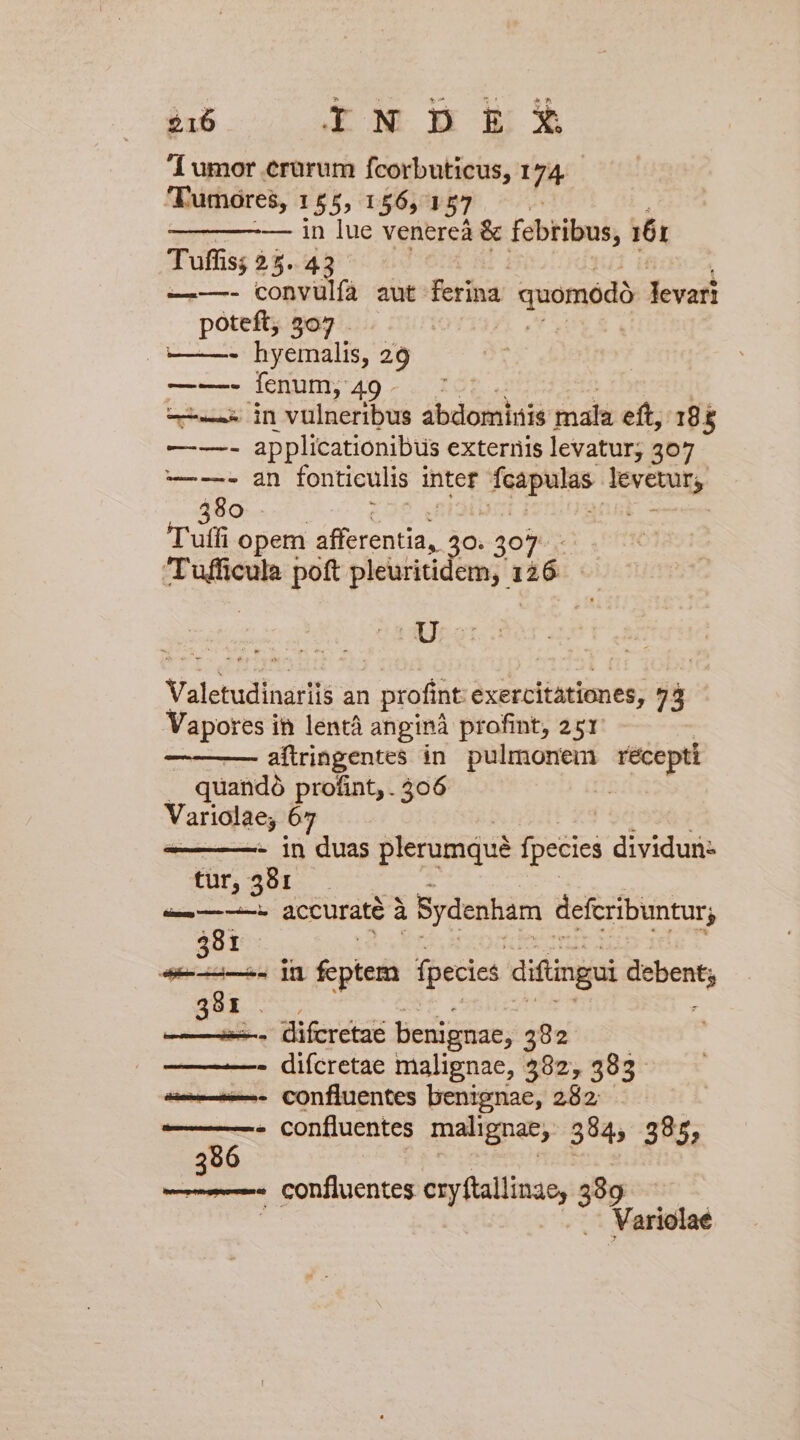 1 umor erarum fcorbuticus, 174. Tumores, 155, 156, 157 | — in lue venereà &amp; febribus, 161 Tuffis; 25.43 ——- convulfà aut ferina quomodà levari poteft, 507 . ———- hyemalis, 29 —-—- ienumy 49... ; ——— in vulneribus abdominis mala eft, 185 ——- applicationibus externis levatur; 307 —-—- an fonticulis inter ISO ertt 480 . | Tuff opem tea 0. 307 gear poft pleuritidem, 6 Valetudinariis an | profint exercitationes, 73 Vapores i lentà anpinà profint, 251 aftringentes in. pulmonem récepti ! quandà proünt,. 306 | Variolae; 67 - - in duas plerumque fpecies dividun- tür, SeI- ————. accuraté à Sydenbam defcribuntur, 81 e n feptem fpecies diftngui et t Adeste AP E: difcretae benignae, 382 ————- diícretae malignae, 382, 383 a—— COnfluentes benignae, 282 — —- confluentes malignae, 3845 385, 96 Roch confluentes cry ftallinae, 399 j Variolae