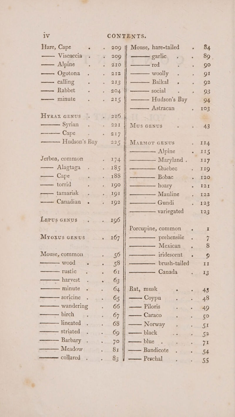 iv Hare, Cape Viscaccia —— Alpine —— Ogotona —— calling a——= Rabbet minute Hyrax GENus Syrian Cape Jerboa, common Alagtaga —— Cape torrid eae tamarisk Canadian Lsrus Genus Mouse, common wood rustic harvest a minute m————— soricine * —— birch lineated striated Meadow momen COllared CONTENTS. 209 || Mouse, hare-tailed 209 garlic 210 red 212 woolly 213 Baikal . 204 social ; 215 Hudson’s Bay ——— Astracan 216 221 j| Mus Genus 219 225 | MarMoT GENUS Alpine 1/4 Maryland . 185 Quebec 188 Bobac Igo hoary Ig! Mauline 192 Gundi variegated 196 Porcupine, common 167 prehensile ——— Mexican 56 iridescent 58 brush-tailed 61 Canada 63 64 |} Rat, musk ° 65 Coypu 66 || ——— Piloris 67 Caraco 68 Norway 69 black 70 blue 81 Bandicote 83 ¥ ——— Perchal