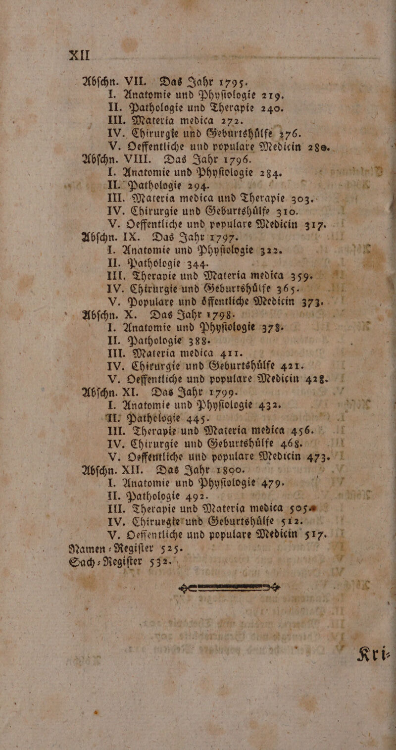 Abſchn. VII. Das Jahr 1795. I. Anatomie und Phyſiologie 219. Se 1 II. Pathologie und Therapie 240. 4 III. Materia medica 272. 9 IV. Chirurgie und Geburtshͤlfe 276. | V. Oeffentliche und populare Mediein eee Abſchn. VIII. Das Jahr 1796. I. Anatomie und Phyſiologie 284. 0 II. Pathologie 294. F ect III. Materia medica und Therapie 303. u 1 IV. Chirurgie und Geburtshuͤlfe 310. 1 | | V. Oeffentliche und pepulare Mediein Se Abſchn. IX. Das Jahr 1797. il 1 I. Anatomie und Phyſtologie 322. . ö II. Pathologie 344. N N 1 III. Therapie und Materia medica Eh ar n IV. Chirurgie und Geburtshuͤlfe 365. N 9 V. Populare und Iſfentliche Medicin 375. Ki Abſchn. X. Das Jahr 1798. UM a I. Anatomie und Phyfiologie Be K II. Pathologie 388. N . III. Materia medica 4117. | u IV. Chirurgie und Geburtahülfe 421. b | \ V. Oeffentliche und populare Medicin 1. 9 Abſchn. XI. Das Jahr 1799. I. Anatomie und Phyſiologie 432. II. Pathologie 445. III. Therapie und Materia medica 456. IV. Chirurgie und Geburtshuͤlfe 468. V. Oeffentliche und populare Medicin 475. f Abſchn. XII. Das Jahr 1800. = I. Anatomie und Phyſiologie 479. II. Pathologie 492. 2 „ee! III. Therapie und Materia medica 305 8 IV. Chirurgie und Geburtshuͤlfe 512. b V. Oeffentliche und populare Medien 517. Ri 4 = 8 8 1 * — nd > 1 5 — et 8 * je ja jues | “3 Namen ⸗Regiſter a | 1 Sach⸗Regiſter 332. 0 | Wis a r I er n
