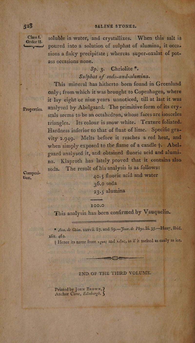 | 528 doll Fae ae saute STONES. | (ae arn sila pee: vba alt a ki Pein hems” ncduemiaanaiqeetet a Class f. \, Sov Pes soluble in Carre ‘and crystallizes. “When th 3 sali i} ee poured into a spinon of Roo “al alumina ass occasions none. 2} tye . | i iSps 3. en isle Ma tna | Sulpbas of soda-and-alumina. Bais from whitch it was sali to Copentioeel it a napus or nine years pees till at la bess Tte colour is snow lovehiies peebe inferior to that fire fluat Ms lime. dy iy ae , * hai de Chins XEXVil. 87. and $9. —Four. de. Phyeski 35: 4 xix. 462. Wel, { Henee. its name from %ewOs aad itor A ifi it melted as € 4 ” * om é Bie .! He Printed by Joun n Brown bid ; ¥ Anchor Close, Edinburgh see, ‘, ¥ » , y LB leg Y By). net iw Pits I aticlianstiadiin, ave it eg asics bee: Jatt bh eae fe : ve } y ‘ d &gt; (A ‘ ~ ¥ ee , nF