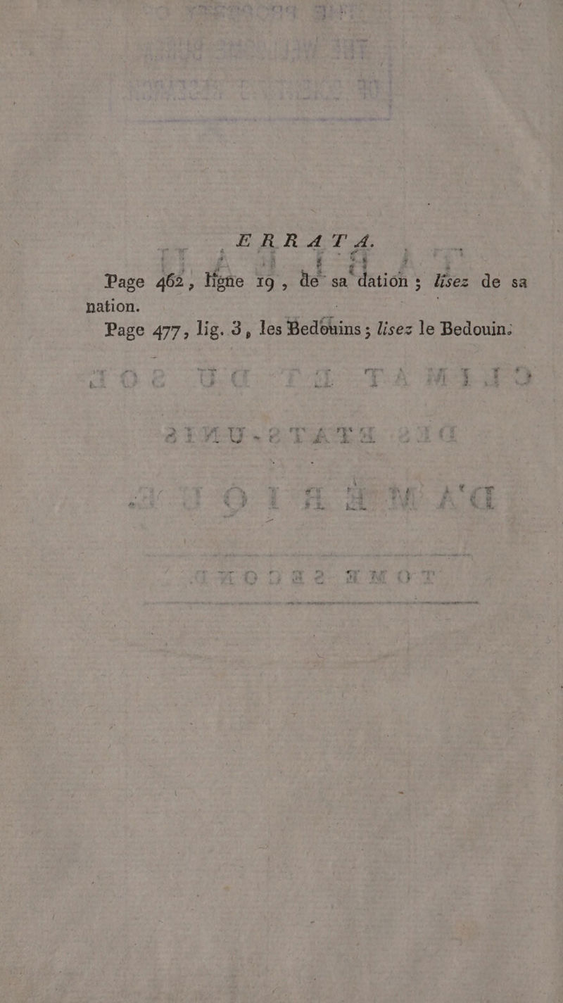 ERRATA. br M ue E Ti. À 4 Page 462, ligne 19 , de sa dation ; Wsez de sa nation. Nana Page 477, lig. 3, les Bedouins; lisez le Bedouin. » ut 4 N d “ : u ! : k : | mn à t Pa ce a x ® )] i L LA SR sf  T pl de , : .: sd ‘ #è, #: { . # : ) L € f Fr S : 6 $ Ten [#4 2 f ee #. 2 LA : Fu ñ ; “mrpstisrn