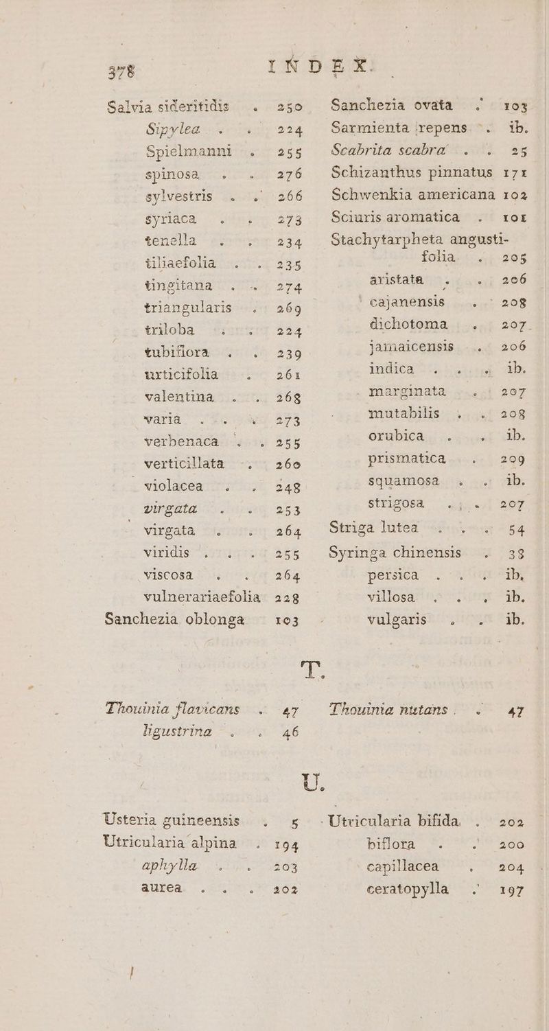 Salvia sidexitidis . 250 Gipyleg- ow 224 Spielmann . 255 spinosà .. . . 276 sylvestris . . 266 $yniCa impen 279 tenella |... 234 ülaefolia . . 235 üngltana- . 4 274 tuangularss |... 269 irdoba graui 234 tubilora (.. . . 239 uxticifolna |. 261 valentima . . 26$ varia. cow A73 verbenaca-.:. 255 verticilata .. | 26o ivitoluemIT M ot 348 DIEI S. ui e 253 virgatà . ome wd 4 viridis 49140704 A85 VisCOSa ^ V 0c ly 264 vulnerariaefolia 228 Sanchezia oblonga ^ :0o3 Jhouinia flavicans . 47 hagustrina —— v 46 ÜUsteria guineensis .. 5 Utricularia alpina .. 1:94 apluyllao 533817 2808 aurea . . . 202 Sanchezia ovata .J x03 Sarmienta repens ^. ib. Geabrita sombra 4 201i ss Schizanthus pinnatus r7: Schwenkia americana 102 Sciuris aromatica . xor Stachytarpheta angusti- folia. «4, 205 avistata . . 206 ' cajanensis .....- 208 dichotoma | . | 207. jamaicensis |. 206 indica suona OM . marginata ....! 207 mutabilis. 1.5 2368 OfuUbicau ou qoe E prismatica.. . 209 squamosaà . . ib. SirisOsk ^as. EDT. Strigà lutea si: ^54 Syringa chinensis . 33 péraüca .. Xr villosa neon ^9. valgarist 0X 35. Thouima nutans. . 47 bilofa oe a98 capilacea ^ '. ^ 204 ceratopylla — . 197