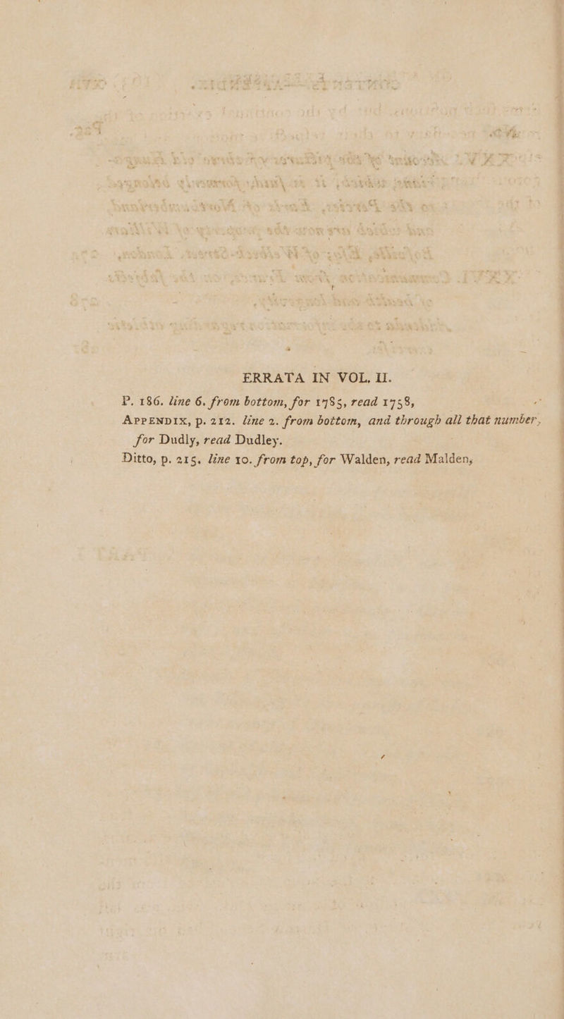 ERRATA IN VOL, II. P. 186. line 6. from bottom, for 178s, read 1758, , APPENDIX, p. 212. line 2. from bottom, and through all that number, for Dudly, read Dudley.