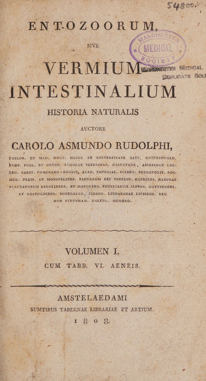 D .ENTOZOORU ! OVER JNTESTINALIUM - ^ -. HISTORIA NATURALIS T | ' : x AUCTORE | CAROLO ASMUNDO RUDOLPHI, PHILOS. ET MED. DOCT. HUJUS 3N UNIVERSITATE n, OAYPhISWALD, bnor. PUsL. ET ORDIN. SCHOLAE VETERINAR. DIRECTORE, ASSESSONE. COL- LEG. SANIT. POMERANO - RUGICI, ACAD, IMPERIAL. SCIENT. PETROPOLIT. SOC. - MED. PARIS. ET MONSPELIENS. FAUTORUM REI VETERIN. HAPNIENS, NATURAE. JSCRUTATORUM BEROLINENS. ET MOSQUENS. PHYSICARUM JENENS. GOTTINGENS. : XT ROSTOCHIENS. MINERALOG,, JENENS. LINNAEANAE LIPSIENS. NEC Á NON SIDENELU Ic go. CANO. | : -— » ^ * * ECRNAISEINOP UN NS URIUN OVR SE 2 x * . J— VOLUMEN I. E: ux» kh nee at  ES Ur CUM TABB, VL AENEIS, 4 d ! AMSTELAEDAMI SUMTIRUS TABERNAE LIBRARIAE ET ARTIUM, ^ ^. 4 :] T 1 £1 [e Q5 4 i i Y - RET : E. iT PV, 2 : | - : ; S e * £ H à - Ld jg s el is  ; ; nS E DEAE] v g kd H * ij  e $c. N * E 4 z EV i