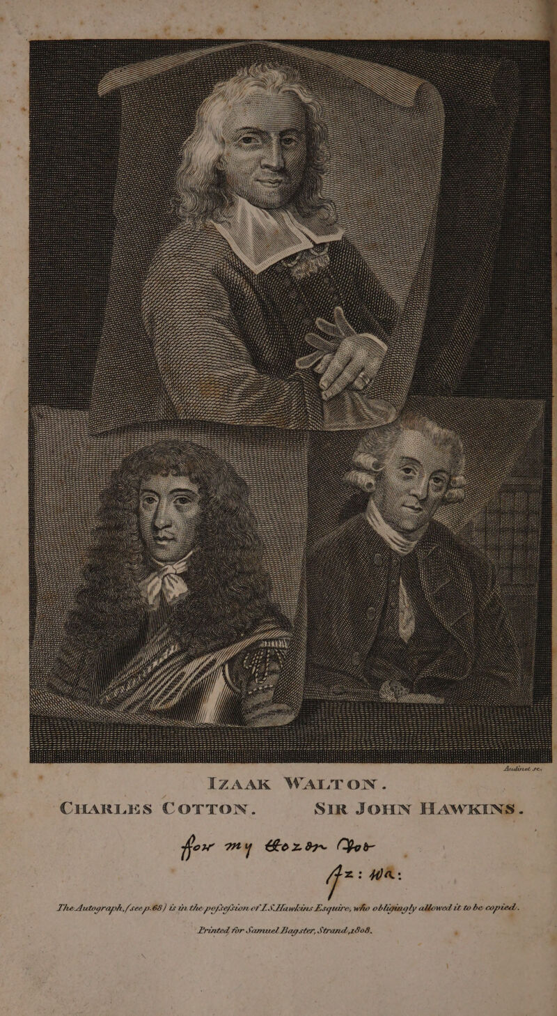 Rtas AA ay \ WE )) my bith LES Ht Lessig Abie, 4, Ws Audinet sc. IZAAK WALTON. SiR JOHN HAWKINS. CHARLES COTTON. on my ox dn (Yo e- z: wa: The Autogray hf seep.68) ts ir the popsejscon of LS Hawleins Esqgutre, who oblipingly allowed tt to be copied. LE ented tor Samuel Bayster, Strand 1808.