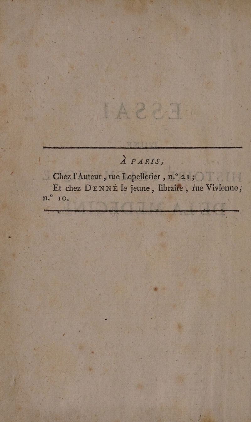 / é | A PARIS, : Chez lAuteur , rue Lepelletier , n.° 21 €}! Et chez DENNÉ le jeune, libraife, rue Vivienne, NS” 10. L ! C4