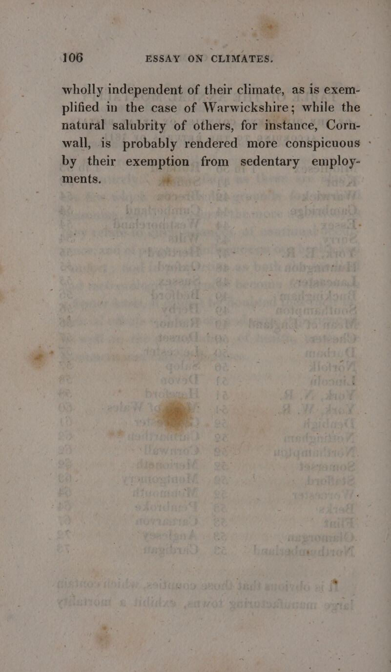 ~* 106 ESSAY ON CLIMATES. wholly independent of their climate, as is exem- plified in the case of Warwickshire; while the — natural salubrity of others, for instance, Corn- wall, is probably rendered more conspicuous - by their exemption from sedentary employ- ments. “$ |