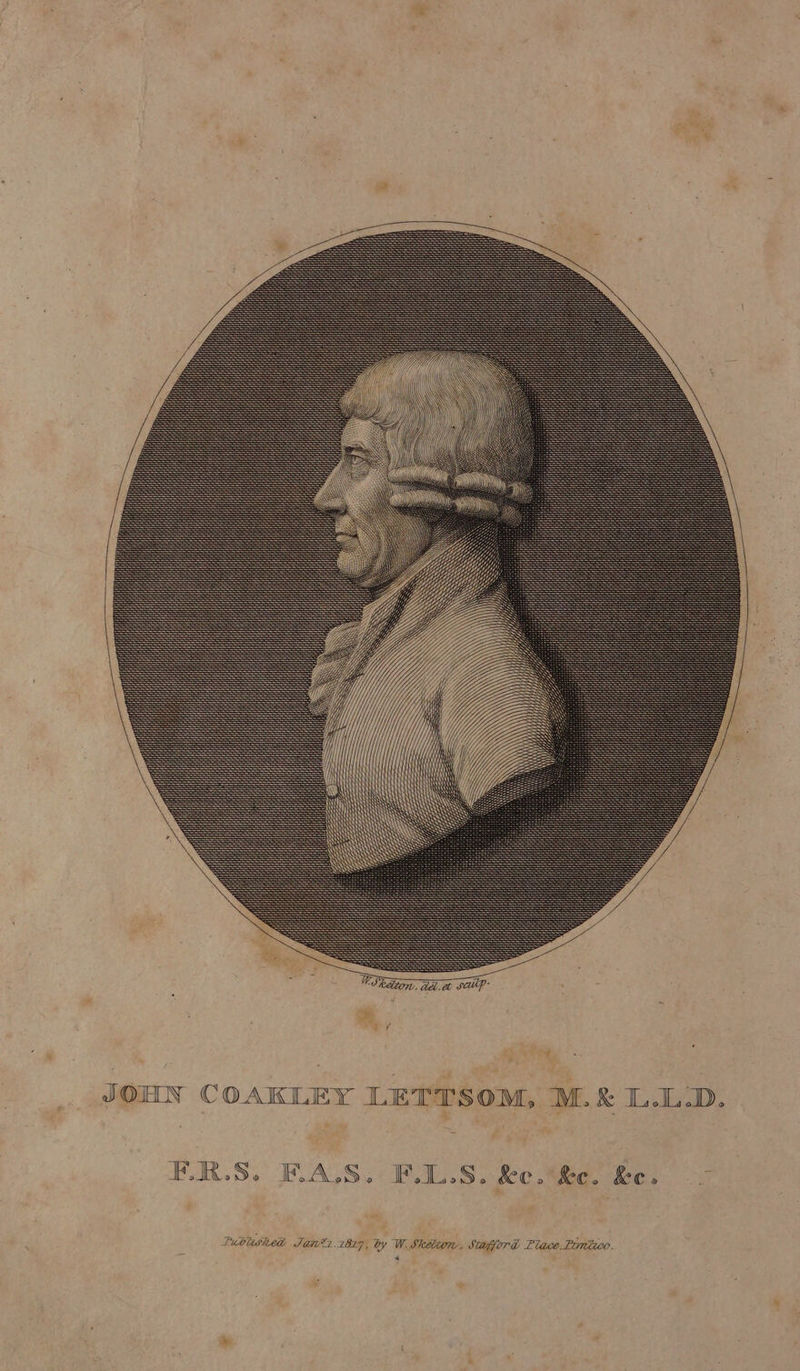 JOHN COAKLEY LETTSOM, M.&amp; L.L.D. F.R.S. F.A.S. F.L.S. &amp;ce. Re. &amp;e. Tublased Jans 1817, by W. Skelton, Stafford Place, Fimtico.