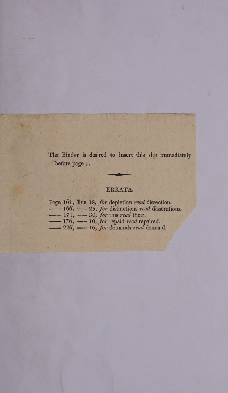 The Binder is desired to insert this slip immediately before page 1, —— ERRATA. Page 161, line 18, for depletion read dissection. 166, —~- 25, for distinctions read disserations. — 171, —— 30, for this read their. —— 176, —~— 10, for repaid read repaired.