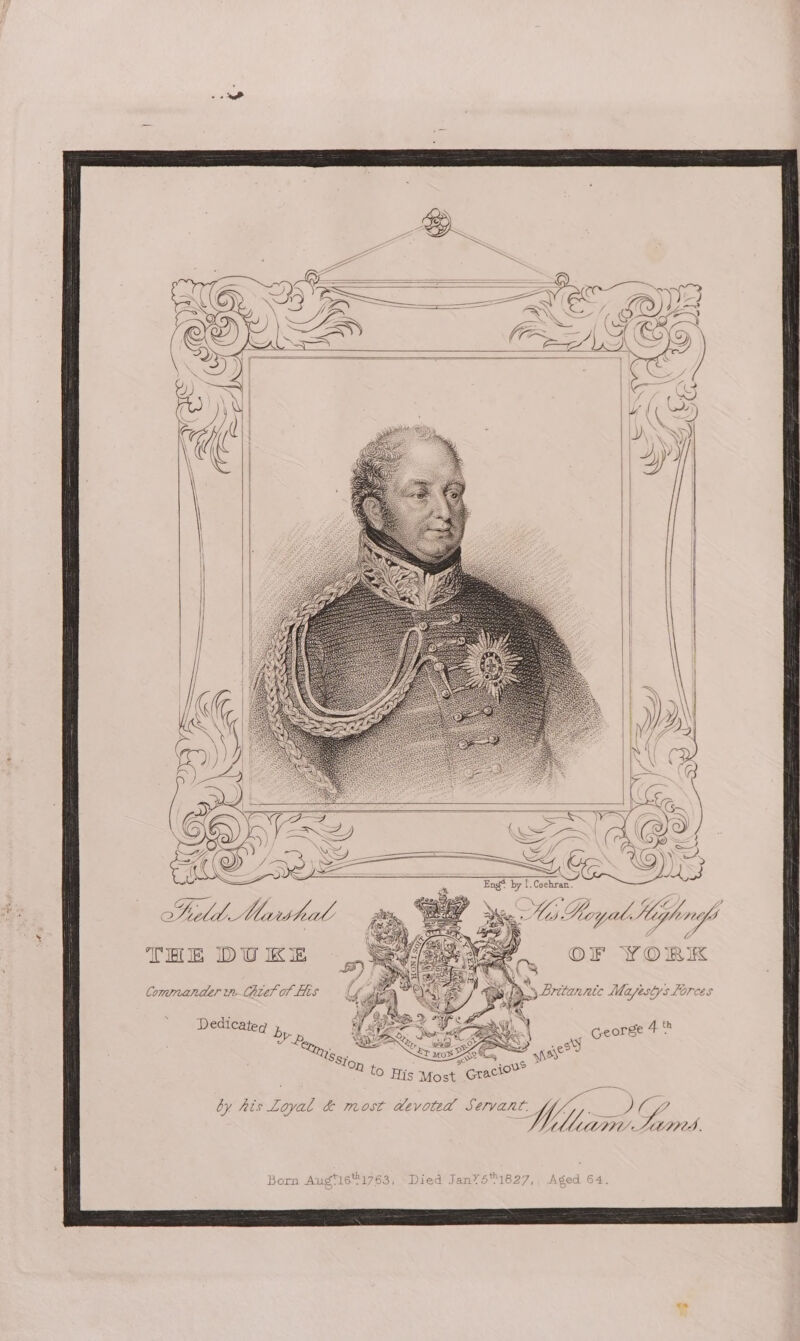 Commander in Chter of His On a alle | ~. My britannic Mayjestys Lorces Dedicatey by-p  f &lt; Se va 4 5 h. : S George 4 th _———. by kis Loyal &amp; most devoted Servant. MW . DPE WI Sasved. Born Aud*ti6™1762