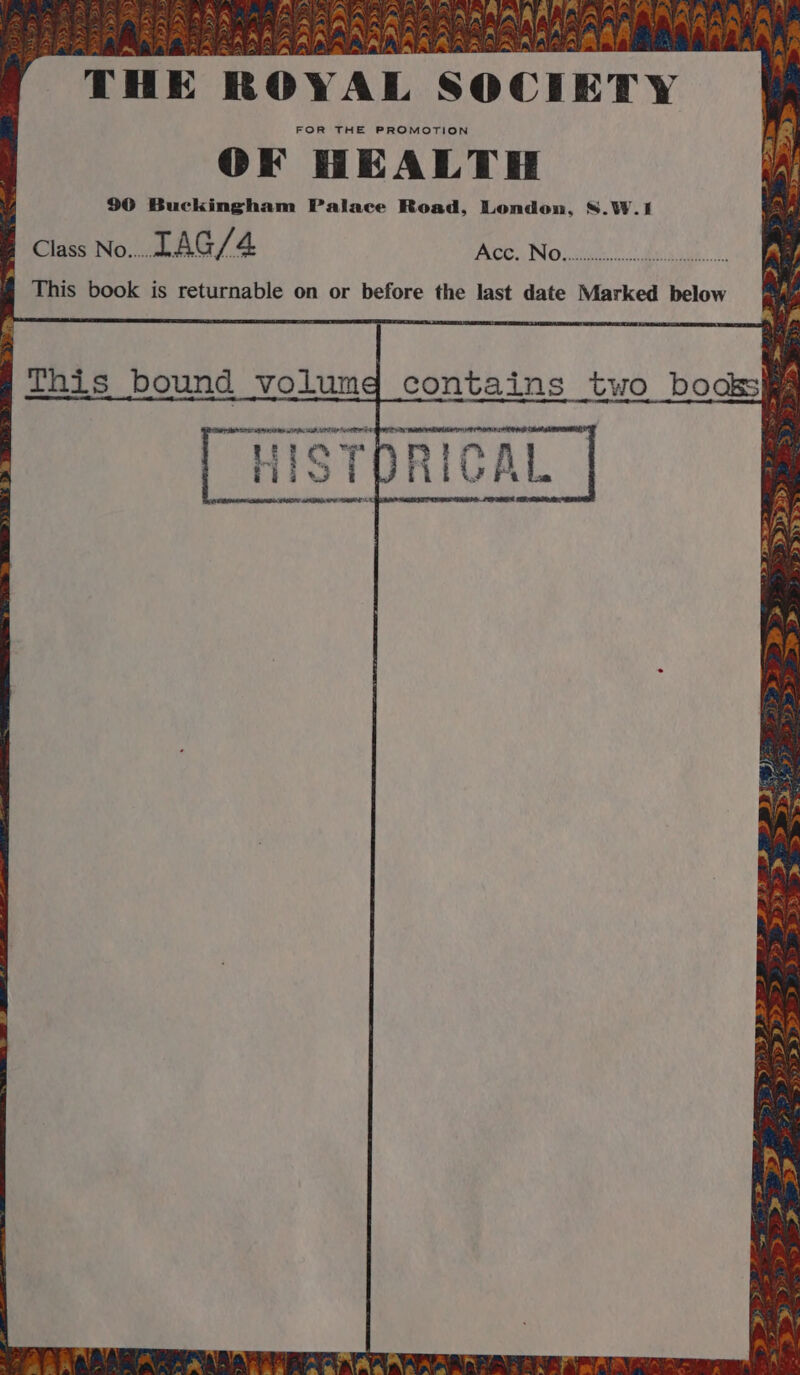 THE ROYAL SOCIETY FOR THE PROMOTION OF HEALTH 96 Buckingham Palace Road, London, S.W.I Class No..... TAG/4 AC, Noes cee ie) a
