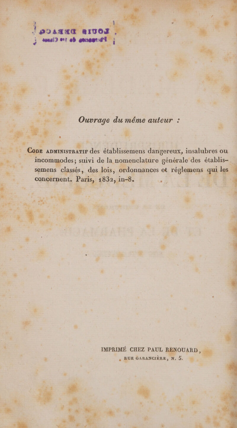 HE 4##tS Ouvrage du méme auteur : 1 é Ÿ L. £ : ODE ADMINISTRATIF des établissemens dangereux, insalubres ou + ss, des lois, ordonnances et réglemens gi DE M © 7 + . VE S w , ” } # * A * * d x Er - LA L | vu «2 + 1 . à x + , … ; | 2 » ' * à EA TR £s ; | IMPRIMÉ CHEZ PAUL RENOUARD, PL ’ « RUE GARANCIÈRE, N. 5. à Li > L | K
