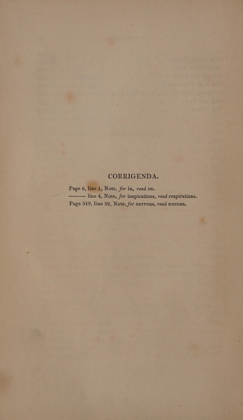 CORRIGENDA. Page 6, line 1, Note, for in, read on. line 4, Note, for inspirations, read respirations. Page 519, line 22, Note, for nervous, read nerous.