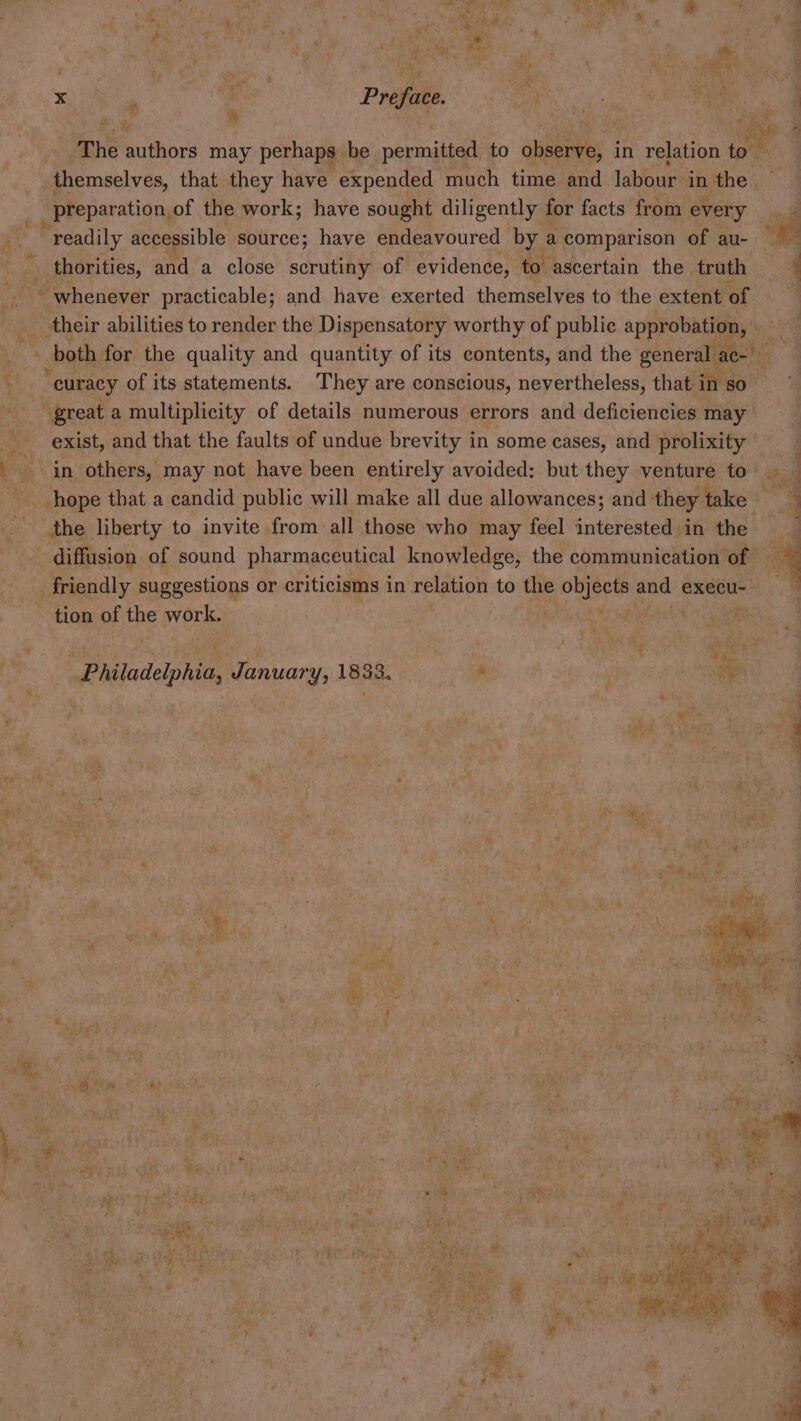 a oe me Preface. We Se chad i fy ‘The authors may perhaps be nomial to observe, in relation i themselves, that they have expended much time and labour’ in the — preparation, of the work; have sought diligently for facts from every i “readily accessible source; have endeavoured by a comparison of au- 9 _ thorities, and a close scrutiny of evidence, to ascertain the truth 4 whenever practicable; and have exerted themselves to the extent ee their abilities to render the Dispensatory worthy of public approbation, : both for the quality and quantity of its contents, and the general ac-' ‘curacy of its statements. They are conscious, nevertheless, that in so “great a multiplicity of details numerous errors and deficiencies may exist, and that the faults of undue brevity in some cases, and ee in others, may not have been entirely avoided: but they venture to _ hope that a candid public will make all due allowances; and they take — as the liberty to invite from all those who may feel interested in the diffusion of sound pharmaceutical knowledge, the communication of At friendly suggestions or criticisms in relation to the objects | and execu- tion of the work. Philadelphia, January, 1833. “ ie oe =— o> Sees 3 rages = = aR i r 4 , ¥ ’ ‘ ‘ val é 4 Hay a un i : d | t . % a ae ‘a a } Ae ey ae ‘ , Fa ike, \ le bi ws JRO ie ne ioe! ; sh | Wy i WW, af Mig a s