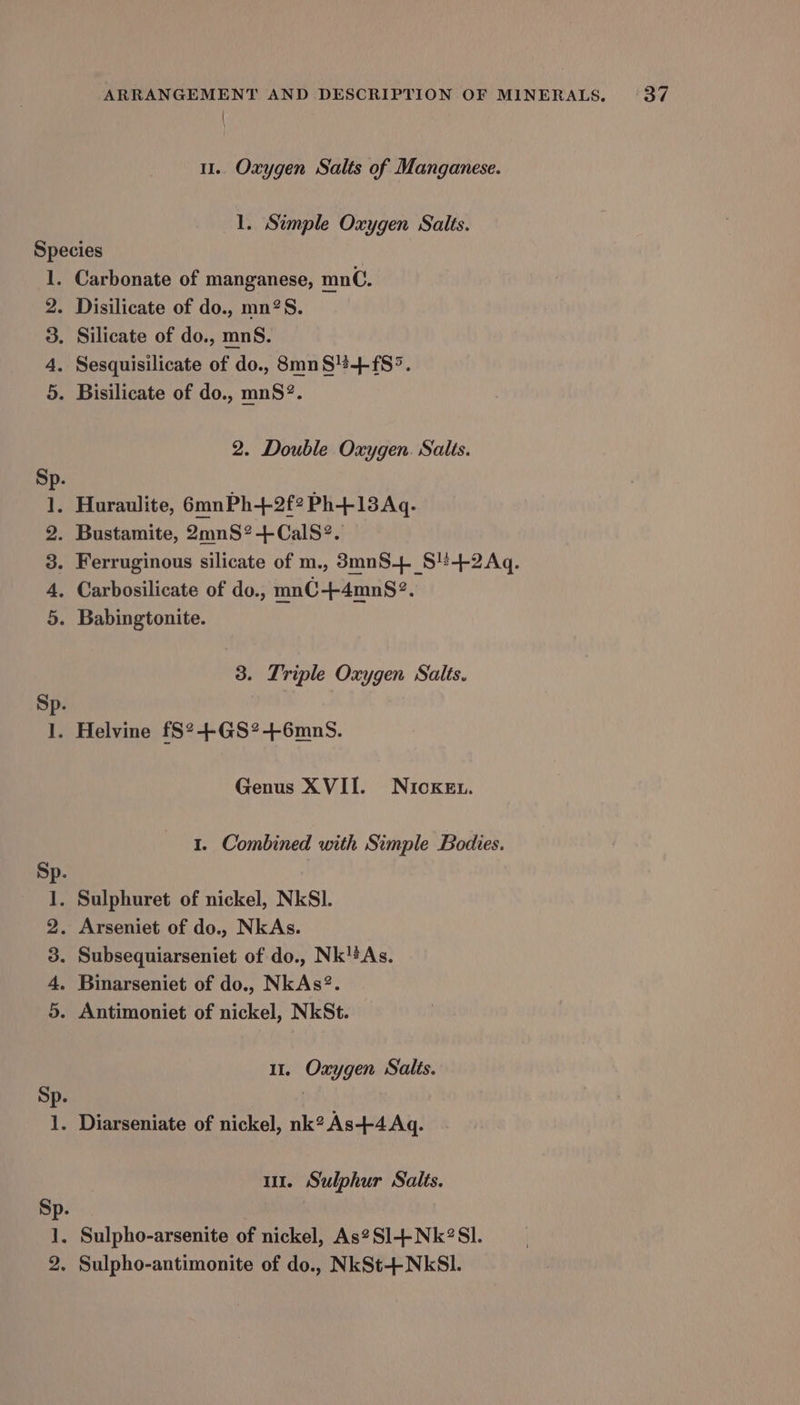 Go &amp; C3 NO = Genus XVII. NuicKeEn. 1. Combined with Simple Bodies. 11. Oxygen Salts.