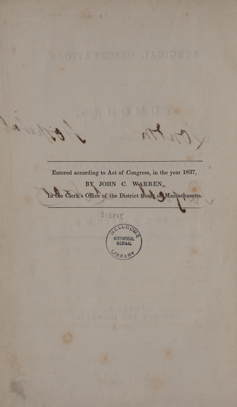 Entered according to Act of Congress, in the year 1887, BY, JOHN C. oe De ; &amp; Nate Glerk’s one of the District ¢ oul. Af Maskachusetts, kG. Y oO ‘ 4; nigtonicat © WEDIGAL \< Np awh ees