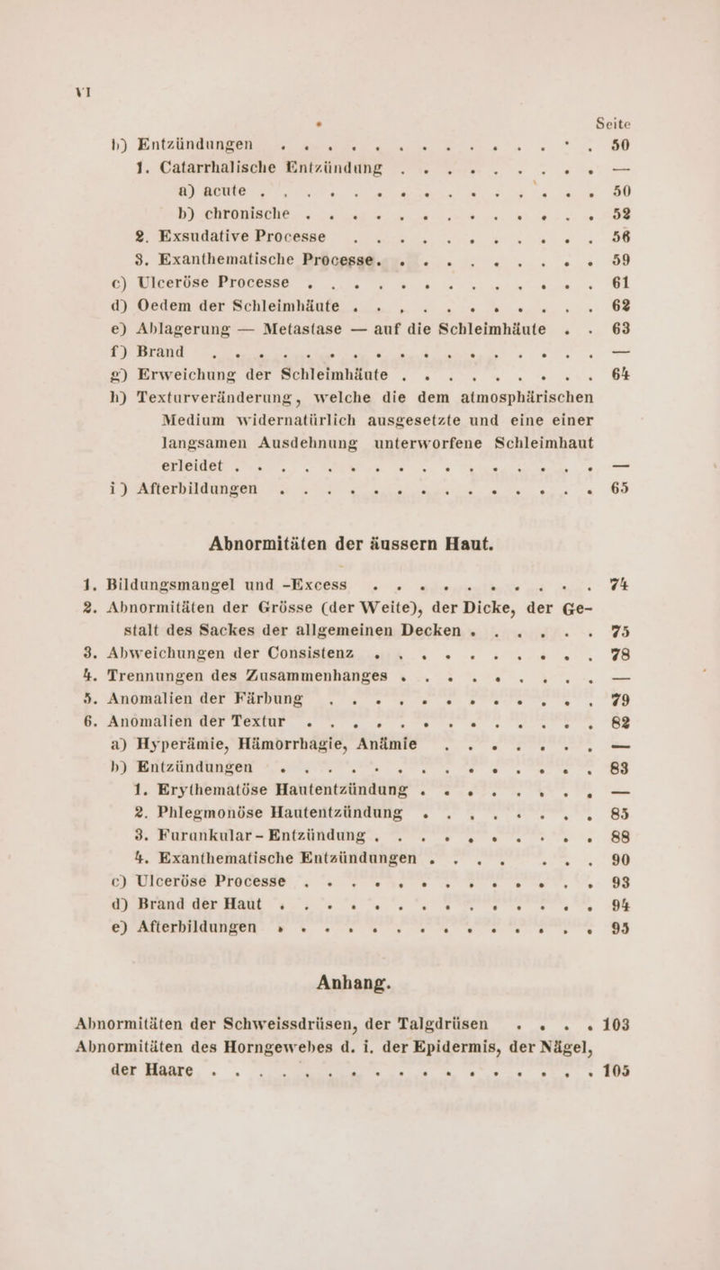 h) Entzinäuesnn rn En I. Catarrhalische Entzünddbg . © .-- . -: 0. . a 2 er. Be ee ee ee B EZEUABEND PB ee oe 3. Exanthematische Brdosssd.un Ü. » .» 2. 20.» EI DICOEDBRIPTOCBBEE 7 une a ai d) Dedem der Bchleimbäufe ._ . . .: ! » 3 2-2... e) Ablagerung — Metastase — auf die Schleimhäute . RE EEE FEED VENEN PO £) Erweichung der Schleimhäute . . . ns h) Texturveränderung, welche die dem Stmnsohäilenhen Medium widernatürlich ausgesetzte und eine einer langsamen Ausdehnung unterworfene Schleimhaut EIER. ERW 5 tea ee &gt; 1) ARODEONEEn ee a ae Abnormitäten der äussern Haut. spe» Abnormitäten der Grösse (der Weite), der Dicke, Bi Ge- stalt des Sackes der allgemeinen Decken . . . . Trennungen des Zusammenhanges « . 2 2. 2 2 2 2. AnUOmMAllCH Mer RRERUEE 5. 0 ee N ei u ae ie u Yale a) Hyperämie, Hämorrhagie, Anämie . . 2 2 2... a ee a er er BR ee Ya 1. Erythematöse Hautentzündung . = 2 2 2 2 2. 2. Phlegmonöse Hautentzündung . . . x 2 2 2. s. Furankular- Erktddng‘, u 4, Exanthematische Entzündungen „. „ . . . ur Ulnerbad Process ; ss wre a U ee, Ne N Re We u D.-S akar Ta auhe Ta” On N. 60 De A ee a a er aaa Anhang. 65 103