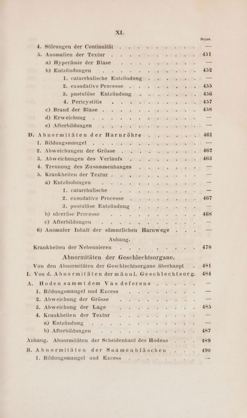 Scise. 4. Störungen der Contiwuität ;. one) - th armen ud 4 = 5..Anomalien der: Textur. « . . - suis sd 44 a) Hyperämie der Blase . 8,8.“ wann (B- —* b) Entzündungen ia ae A 08 1. catarrhalische Entzündung . x 2 2020. Ta 2... exaudative Processen «. I zah nerdtfa and A433 3. pustulöse Entzündung . 2 20200008 0... 456 4. Pericystitis a LE EEE ERS 9. chDiana Aut Dissen 2,3... 8.5 nn RR N 5,10 -175 \.) :1 AU 775.77 7117517750047 70607 9 = e) Afterbildungen wien ahnlich ac B&gt; Abuormitäten der Haruröhresh karkliisiiuud‘ IN 1. Bildungamangel‘, . 2 . « es it Hauuamahunblid. Eu 2. Abweichungen der Grösse. ‚in mb amsosisiayedt. ‚2 462 3..Abweichungen des Verlaufs 7 „0% nerins und. .u463 4,, Trenngng, des Zusammenhanges «1 u.a; eynuRh 7 5. Bramnicheiten der Testan a een ie 6 vu a) Entzündungen BR a ee - Vase —— 1. catarrhalische UN A a ee — 2. exendalıve. Protesse 1, 0er ET 3 pusinlöse Entzindeng- | ko. 82308 wein = b) ulceröse Processe ee ee ae Br en c) Afterbildungen N ERELIE A ar Aa — 6) Anomaler Inhalt der sämmtlichen Harnwege . . . ee Anhang. Krankheiten der Nebennieren ET E ann 8 Abnormitäten der Geschlechtsorgane. Von den Abnormitäten der Geschlechtsorgane überhaupt . 481 1. Vond. Abnormitäten dermäunl. Geschlechtsorg. 484 A. Hodensammtdem Vas deferens . .:. 2. — 1. Bildungsmangel und Excess ERBEN IE. rn 2. Abweichung der Grösse . PERHER BIPANBETN N. _ 3. Abweichung der Lage a I TEST er 4. Krankheiten der Textnr I RI rue — BE ESNGENAUBE +. -. -. u. &gt;. BREI hama Ex = by Afterbildungen -. . '. .„-. Vrglaliennk Ku ae Anhang. Abnormitäten der Scheidenhaut des Hodens . . ..489 B. Abnormitäten der Saamenbläschen IE t. Bildungsmangel und Excosa , u. ge _