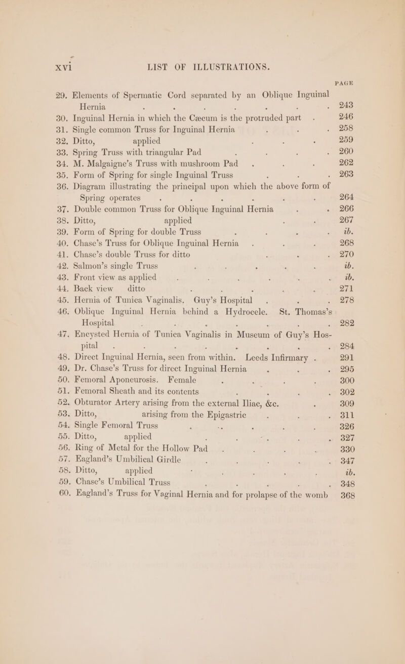 PAGE 29. Elements of feel Cord separated by an Oblique Inguinal Hernia . 248 30. Inguinal Hernia in ae: He Caen is He moaiicl a 246 31. Single common Truss for Inguinal Hernia . 258 32. Ditto, applied : : : 259 33. Spring Truss with triangular Pad . . 260 34. M. Malgaigne’s Truss with mushroom Pad. ; 262 35. Form of Spring for single Inguinal Truss : 263 36. Diagram illustrating the principal upon which the ere form of Spring operates . 2 : 264 37. Double common Truss for Once nc ane ; - 266 38. Ditto, applied : , 267 39. Form of Spring for double Truss : : ; iy GBs 40. Chase’s Truss for Oblique Inguinal Hernia. : : 268 41. Chase’s double Truss for ditto : F -~ 2e0 42. Salmon’s single Truss ' : : : 2b. 43. Front view as applied : . 5 of BR: 44, Back view ditto ; : ; : 271 45. Hernia of Tunica Vaginalis. Guy’s Hospital . : 5 28 46. Oblique Inguinal Hernia behind a Hydrocele. St. Thomas’s Hospital : . 282 47. Encysted Hernia of Paar ipa in Muscisn of Gia? s Hos- pital . ; E : . 284 48. Direct Inguinal Hernia, seen from within. fiesta ine 5 291 49, Dr, Chase’s Truss for direct Inguinal Hernia : ; 1) 200 50. Femoral Aponeurosis. Female : , : ; 300 51. Femoral Sheath and its contents : v7 302 52. Obturator Artery arising from the external Iliac, fe. : 309 53. Ditto, arising from the Epigastrie : if ont 54. Single Femoral Truss . = : ‘ , 326 55. Ditto, applied : ane i oad 56. Ring of Metal for the Hollow Pad : 330 57. Kagland’s Umbilical Girdle : : . 3847 58. Ditto, applied : : ab. 59. Chase’s Umbilical Truss : 348 60. Eagland’s Truss for Vaginal Hernia and te pialipee of the womb 368