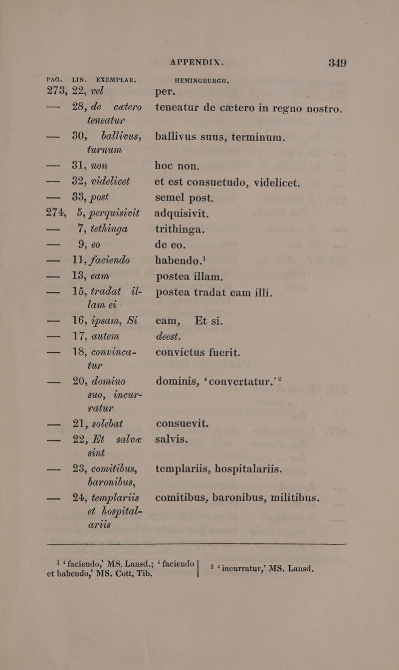 ——— 22, vel 28,de cetero teneatur 90, ballivus, turnwmn 32, videlicet 33, post b, perquisvvit 7, tethinga 9, eo 11, faciendo 13, eam 15, tradat il- lam ei. 16, ipsam, Si 17, autem 18, econvinca- iur 20, domino $40, )ncur- ratur 21, solebat 22, Et salve sint 23, comitibus, baronibus, 24, templariis et. hospital- Qs APPENDIX. HEMINGBURGH, per. 349 hoc non. semel post. adquisivit. de eo. habendo.! postea illam. eam, Et si. deest. consuevit. salvis.