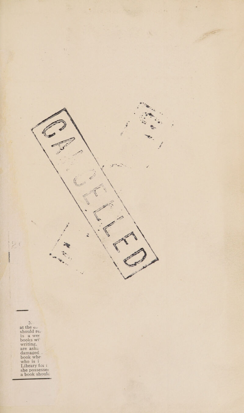 &gt; IN at the cu should re, ls a wee books wi! writing, are aske damaged . book whe who is i Library fox { she possesses a book shoula