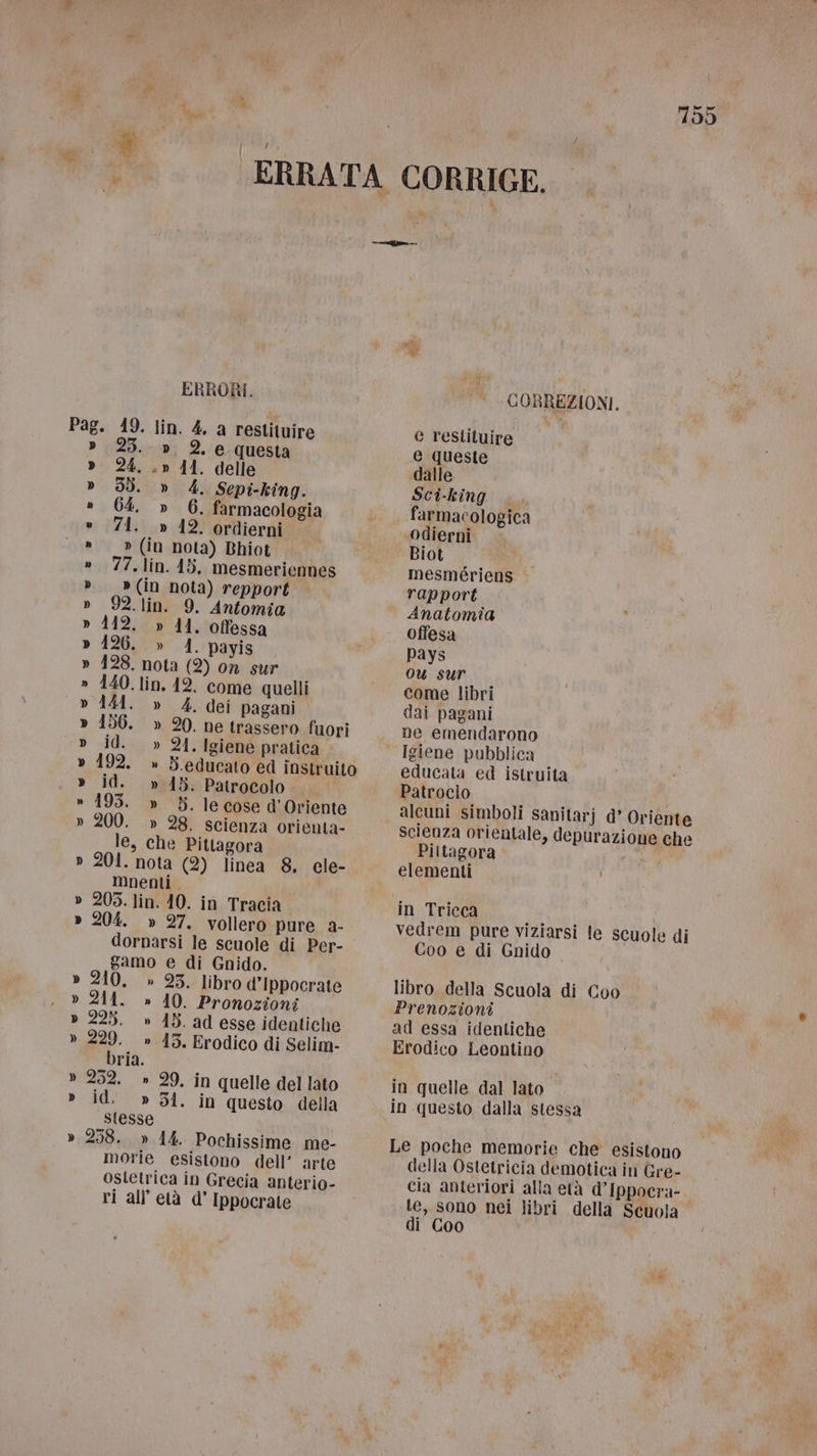 Pag. 49. lin. 4. a restituire 25. » 2. e questa 24. .» 41. delle SÙ. » 4. Sepi-king. 64. » 6. farmacologia 74. » 412. ordierni » (in nota) Bhiot 77.lin. 45. mesmeriennes » (in nota) repport 92. lin. 9. Anfomia 112. » 41. offessa 4126. » 4. payis 128. nota (2) on sur 440. lin. 12. come quelli 41. » 4. dei pagani 156. » 20. ne trassero fuori id. » 24. Igiene pratica 192. » B.educato ed instruito id. » 45. Patrocolo 193. » 5. lecose d'Oriente 200. » 28. scienza orienta- le, che Pittagora 201. nota (2) linea 8. ele- mnenti . » 205. lin. 40. in Tracia » 204. » 27. vollero pure a- dornarsi le scuole di Per- gamo e di Gnido. » 210. » 253. libro d’Ippocrate » 214. » 410. Pronozioni N uni a dd è vi = » 225. » 45. ad esse identiche » 229. » 45. Erodico di Selim- bria. » 252.» 29. in quelle del lato » id. » 54. in questo della stesse » 258. » 414. Pochissime me- morie esistono dell’ arte osietrica in Grecia anterio- ri all’ età d’ Ippocrate 755 CORREZIONI, e restituire e queste dalle Sci-king farmacologica Biot mesmériens rapport Anatomia offesa pays 0U sur come libri dai pagani ne emendarono Igiene pubblica educata ed istruita alcuni simboli sanitarj d’ Oriente scieoza orientale, depurazione che Piltagora elementi in Trieca DIANO vedrem pure viziarsi le scuole di Coo e di Gnido libro della Scuola di Coo Prenozioni ad essa identiche Erodico Leontino in quelle dal lato in questo dalla stessa Le poche memorie che esistono della Ostetricia demotica in Gre- cia anteriori alla età d’Ippocra- le, sono nei libri della Scuola