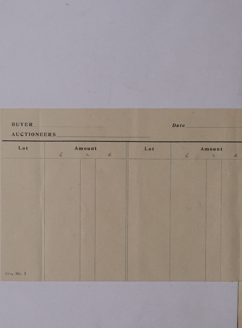 BUYERS | Date AUCTIONEERS ) on. Se eee ee oe ln ee eon OR) nS oT) a a Lot Amount Lot Amount. Fa s ad. if, 5 a. Srv, oMG..3