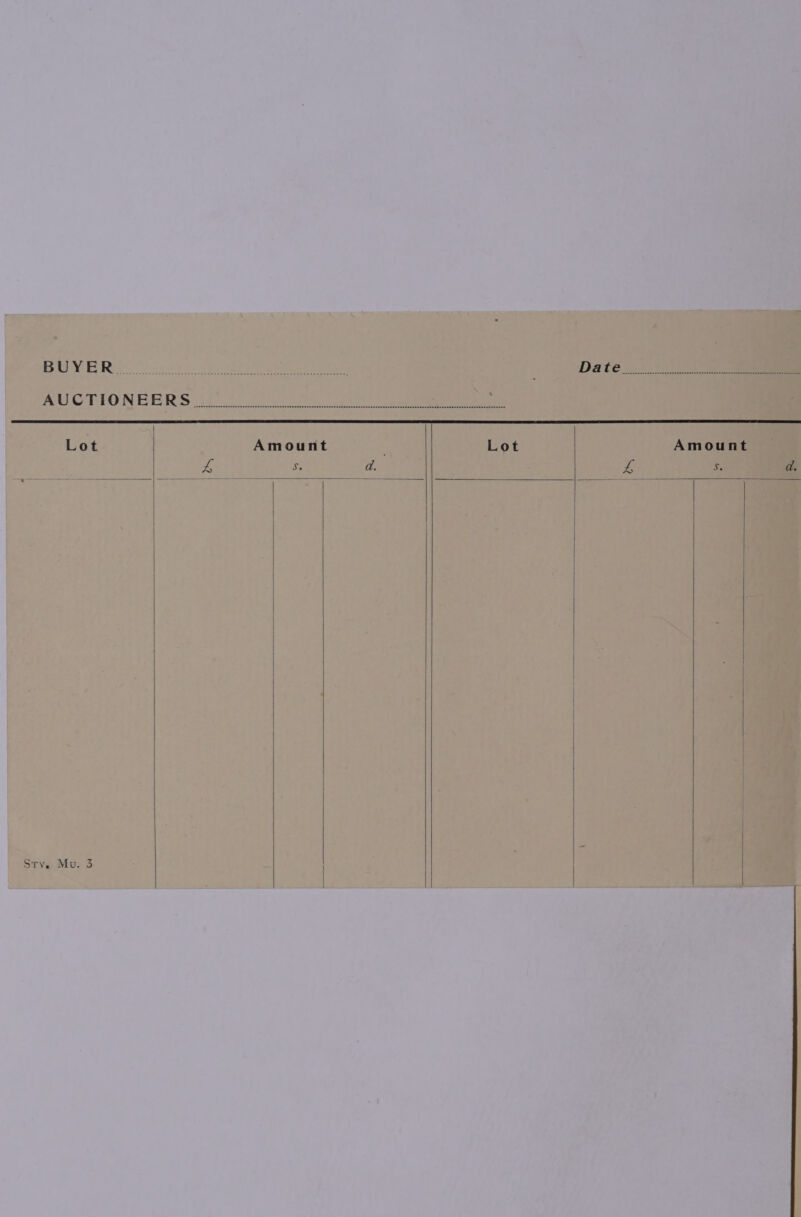 Lot Amount Lot Amount . fei . Se @. . ££ } Ss. d. Sty, Mu. 3