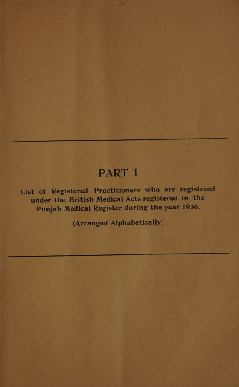 List of Registered Practitioners who are registered under the British Medical Acts registered in the Punjab Medical Register during the year 1936. (Arranged Alphabetically)