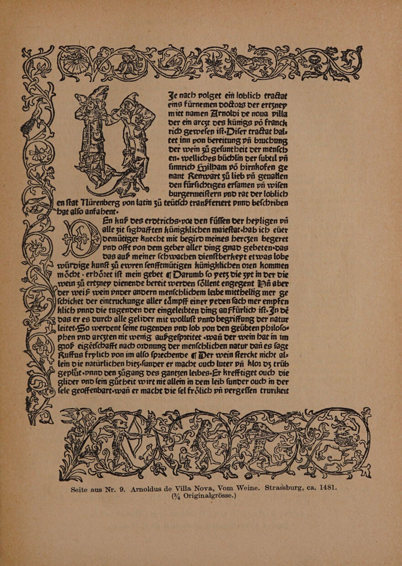 c SY SAIN SO (ZN. y Gh Je nach polget em loblich tradat ems Furnemen doors der ertznep mitt namen Zirnoloi ve none villa Der em arcst ves hiinigs po Franck rich gewefen ift-Difer traéat bals tet inn pon bereitung pi bmcbung der wein 311 gefuntheit oer menfel ene wellicbes biicbtin ver fubtal pi finnrich Foilbam po birnkofen ge hs nant Renwoart 3i lieb vii genatlen xX | den Firfichtigen erfamen pn wifen oN Es burgerneiftern pnd rat der loblich (0&amp;2 bat alfo anfabent- Bn : En kof des erotrichs-yoe den Fiflen ber bepligen vii alle sit hgbafften kimghlichen maieftat-bhab ict eiier demiltiger Knecht mit begird memes bercyen begeret pnd offt pon dem geber aller omg gnad gebeten-das das auP meimer (chwachen vienitberkept etwas lobe wiitoige kunft 36 ervren fenfftmiitigen kiinighticben oxen kommen Y mocht - erbozet ift mein gebet q Darumb fo pets die spt in der die wein 34 ertsnep oienende bereit werden (Silent engegent Pn aber oer weif wein pnoer andern menfcblicbem lerbe mittbellig mer ge \ 777 \ (chichet der eintrackunge aller cimpff einer pecen ach mer empfen Ss hlicl pnnd die tugenden der emgeleibten ding an Ffiirlich Ht. gn dé G <2 das er es ourch alle geliver mit wolluft nnd begriffung oer natur pos , leitet-S50 werdent feme tugenden pnd lob pon den geiibten philofos phen pnd arczten mt wenig aufgelpreitet wan der rein bat m tm gf eigeticbafft nach oxonung der menfcblichen nator oan es fage Ruffus frplich von im alfo fprechenve @ Mer wein fiercht niche al- ERX tein die naturlichen bit;-funoer er mache ouch tuter pA lor 05 triib BNO gseplie-pnno ven siigang ves gantzen leibes-Er hrefftiget ouch vie SP giver ond fem gistbeit wire nit allem in vem leib funder onc m der ¢ ey fele geoffenbart-ywan er macht die fel fralich yn vergeffen trurikert Mins WS