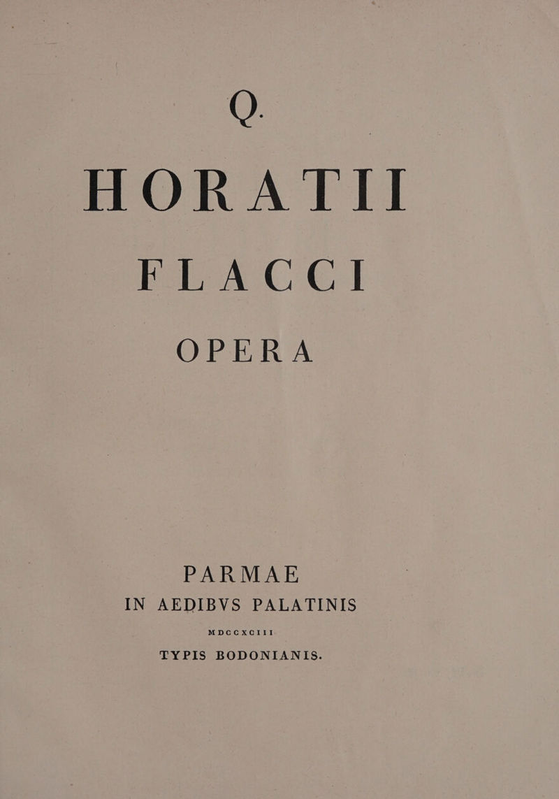 So HORATII roeAC Cl OPERA PARMAE IN AEDIBVS PALATINIS TYPIS BODONIANIS.