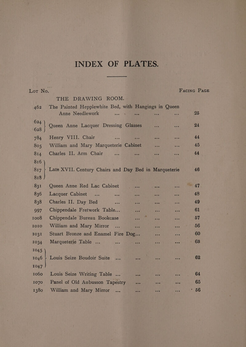 INDEX OF PLATES. 462 624 628 784 805 814 816 817 818 831 836 838 997 1008 I0IO 1031 A034 1045 104.6 1047 1060 1070 1380 THE DRAWING ROOM. The Painted Hepplewhite Bed, with Hangings in Queen Anne Needlework : poe as Henry VIII. Chair va ‘Bs William and Mary Marqueterie Cabinet Charles II. Arm Chair Late XVII. Century Chairs and Day Bed in Marqueterie Queen Anne Red Lac Cabinet Lacquer Cabinet Charles II. Day Bed Chippendale Fretwork Table... Chippendale Bureau Bookcase William and Mary Mirror Stuart Bronze and Enamel Fire Dog... Marqueterie Table .. Louis Seize Boudoir Suite Louis Seize Writing Table ... wee Panel of Old Aubusson Tapestry William and Mary Mirror Facinc Pace 25 24 44 45 44 46 47 48 49 61 57 56 60 - 68 62 64 65 ' 56