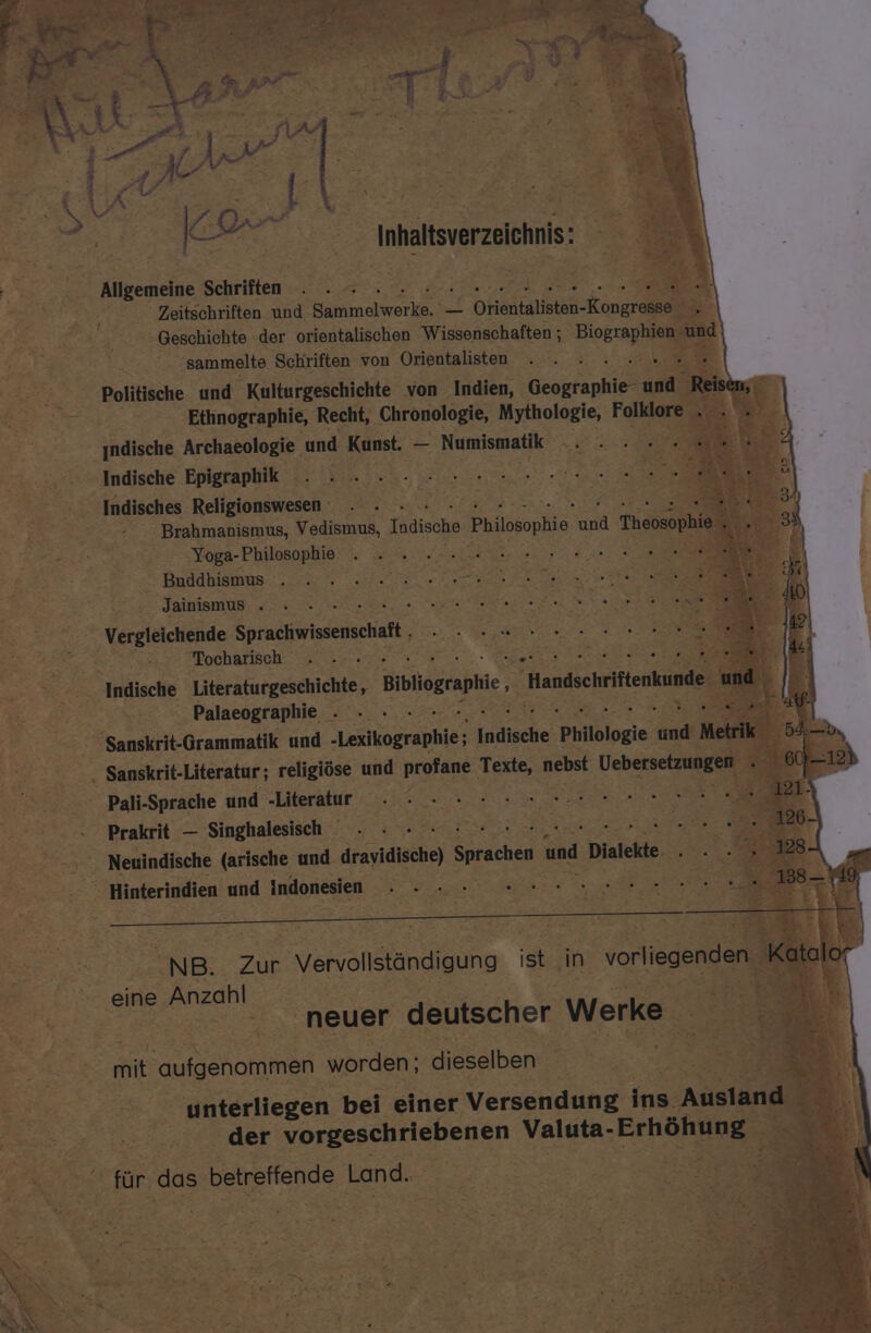 kiiremene Schriften Ze N ET re Zeitschriften und ner ‘— Orientalisten-Kongresse Geschichte der orientalischen Wissenschaften ; a. 5 ‚sammelte Schriften von Orientalisten . . » AR Fah Politische und Kulturgeschichte von Indien, RE. und 1, BR Ethnographie, Recht, Chronologie, Mythologie, Folkiae Ro u‘ indische Archaeologie und Kunst. — Numismatik . .. .. EN Indische Epigraphik | B Indisches Religionswesen ; Brahmanismus, Vedismus, Indische Philosophie an Theoso Br Yoga- Philosophie GER URETLER 0 RE Boddhisans. en ae et ea Jainismus . er Fis Vergleichende Sprachwiseschaf, Tocharisch 3 Indische Literaturgeschichte , Biograpnie, Handschrittenkund Palaeographie . - x Sanskrit-Grammatik und Lenilographie; Indische Philologie and - Sanskrit-Literatur; religiöse und profane Texte, nebst a - Pali-Sprache und -Literatur De RESTE a RUE - Prakrit — Singhalesisch . : 3 : Neuindische (arische und. üravidische) Sprachen und Dialekte BR - Hinterindien und Indonesien rip NB. Zr | Vervollständigung ist Fin! vorliegende eine Anzahl Be neuer deutscher Werke AR hit aufgenommen worden; dieselben unterliegen bei einer Versendung PB Ansien . der vorgeschriebenen Valuta- ErhölER “ 2 für das betreffende Land.