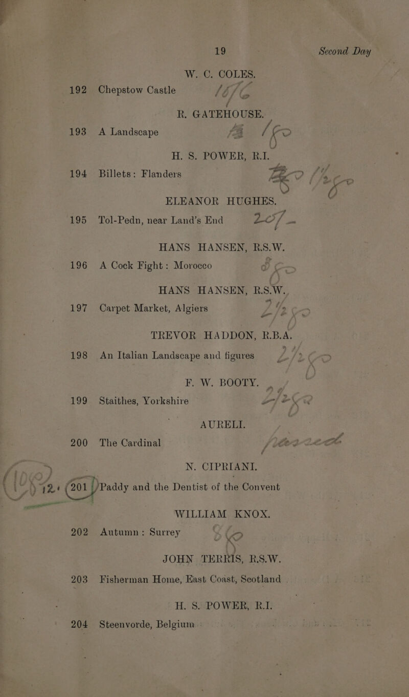 W. C. COLES. ay +4 194 Billets: Flanders 196 A Cock Fight: Morocco 197 Carpet Market, Algiers 198 An Italian Landscape and figures 199 Staithes, Yorkshire AURELI. 200 The Cardinal 202 Autumn: Surrey Ke s YW . 2 ‘ 204 Steenvorde, Belgium :