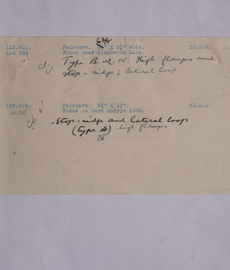 Lot. 339 Found near Lianberis Lake. - oe gp ae Mays (lapo om, 2 aa Cina Couf - 122,602. y Palstave. 52 x 13. 23.0.0. gle 26h Found on Carn Madryn 1839. ae : at. Cg bral ee Ges ree”