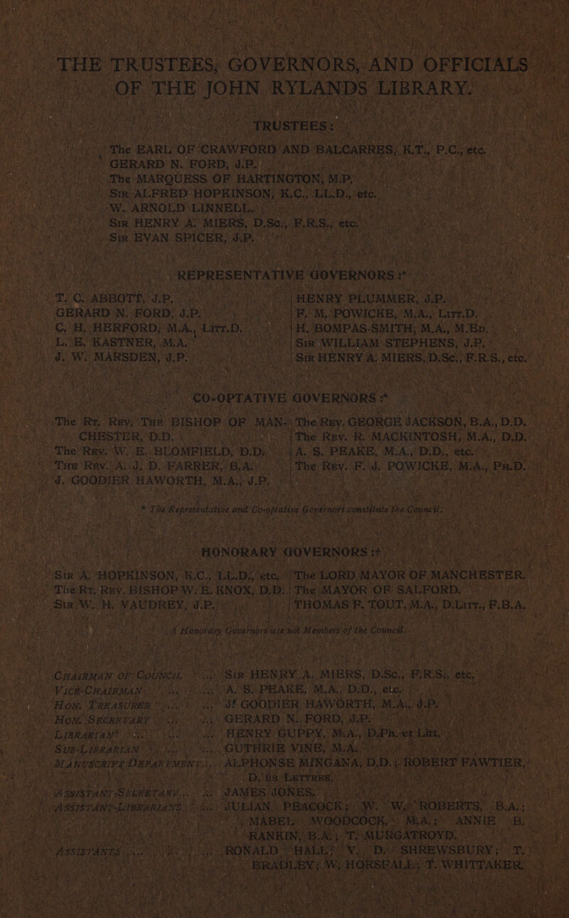 Meas Hees ’ GERARD N. FORD, J.P. en Y De EEN None Fe EN ea es if The MARQUESS OF HARTINGTON, MIPS oe pe 3 Aah  We ietoey rapa ay Neotke Sir ALFRED: HOP RING ONE BAS LL. 7 ete, Ua lee rt AUS IBN Tad ce ri Een: OE ARNOLD UCINNEIBE 0 cian MA eRe an BTb ota coo Crank Vel rE Di nas oe i he Sir HENRY A’ MIERS, D.So.,, ERS. eto BN OMIA EAS ait ‘Six EVAN SPICER, AP. AEA ee ain) es He Pea yi ; cs Os “ABBOTT, ie a as wor HENRY PLUMMER, eS ip: yt ah | GERARD N. FORD, hee vik F, M, POWICKE, M.A., LD. a tees C,H, HERFORD, NLA. Lied, _ oy 4H (BOMPAS.-SMITH, M.A., M.ED. | LB. KASTNER, M.A. ee) bee ol] Six: WILLIAM: STEPHENS, JP, / i de Ww. MARSDEN, 4. BP. ‘ (om, HENRY A, Gee ite Se, ERS ef fa Fa as A Soh Fy a oe ic¥ Eo Sag i tg ae ma tH &lt; “&gt; oe So ge, Bee 8 ae ee a ae se i: es ake Eten ne me 2) Bh i C35 a ‘ote - ae Boe po CHESTER, DD. } Nf Lt : fos Ren R. MACKINTOSH, M. A, Dp ed The Rev. W. Bu: ‘BLOMFIELD, D. Di ea ee An A Be PEAKE, M; A. D, Di, ete.’ ind 00 tng Rev. A.J. D. FARRER, B.A |The Rey. F. J. POWICKB, M. Ay Px.D A . nh TO HAWORTH, M. A J. Us Al , pa DRA a if NN an A é ie Ss HY oe ae ‘a a : HY uh nh Nit ays ath m : ee ek a ¥P) 7 : , a Naty ane SRY BCU LR hn ony Neca ut . * is re Reprebitatin ae Co-elatse Governors conitate the aynctl: na w2 Bi Ah te a i, ae oe Ee diak The Rr, Bay. BISHOP W. ‘Bi KNOX, Dl | the ‘MAYOR ‘OF SALFORD. en Ww. i ee, a. E A id a Ey i, enuaeue oe a D. i, Re B, Ae i} oe Eien G OF Counc. u sin HENRY.A. MIERS, DS. BRS. ete. a Cl Wick Cada! sa A Se PRARE, MADD, Ges) 4) 9) et ye Ms oo CONDI: HAWORTH, poy Mae ey Bl ar Vie Mek aBLON SBCRE TARY « Hove’ y | ae SN ST PCM TM AR SLT berth ee i! we “‘SUB- LIBRARIAN ie Aish i‘ ab yk Mt LA NESCRIY a: Dupanrnenr. e ee atg Catia eae as na a, MES. 1 a UI aed ves Bp BO Dye ; 5 ah mY @ 3 2a my a ti | assrsraivr Loumaniass pi feve § OAT Cite OBERTS, By fei ra “= pene | Mas ANNIE pick “40 te cae aed janet ie i