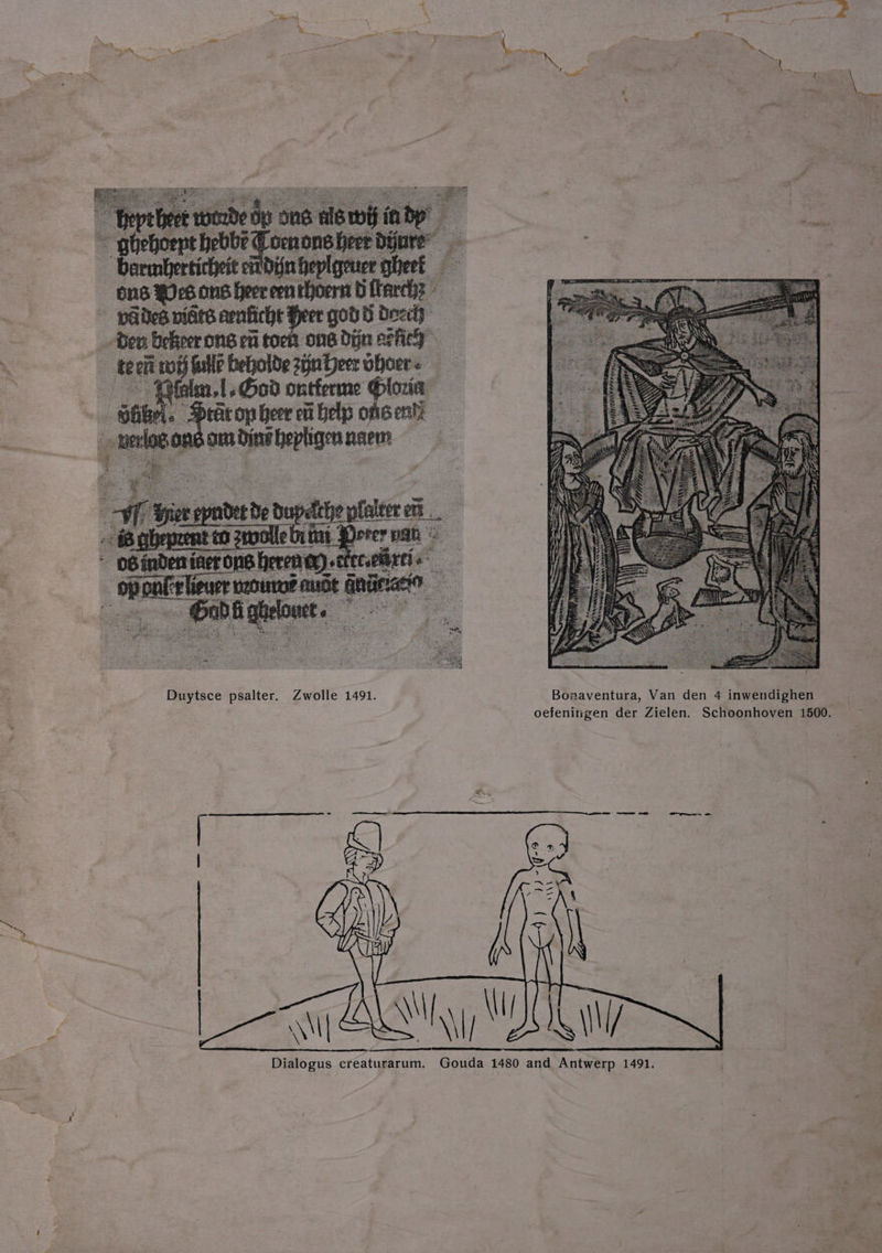en = | “epee be ine 5 alerif inty’ 2 Fe gheboert hebbe Cocnonsheer byure ; * bermbertichet pt in ear 2 ons B06 ons heer een thoern D ftarely3 - panes vids aenficht Heer gods dezcy- ben bekver ons ent toe one dyn efi | feel tot Guile a je vara are ; 1, God ontferme lozia ofike on on ero one enti om ding hepligen naem Duytsce psalter. Zwolle 1491. Bonaventura, Van den 4 inwendighen oefeningen der Zielen. Schoonhoven 1500. f py if