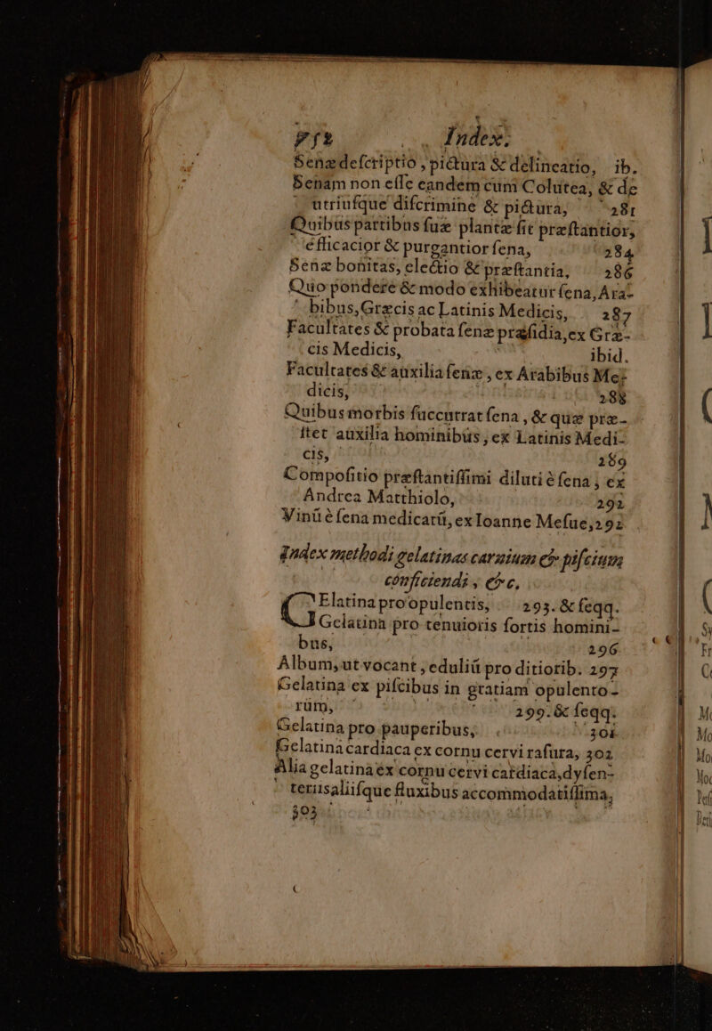 pt KI i SLE Sena defcriptio , piétura &amp; delineatio, | ib. Benam non effe candem cum Colutea, &amp; de utriufque difcrimine &amp; pi@uüra, 281 uibus partibus fuz plantz fit preftantior, éfficacior &amp; purgantior fena, 284 Senæ bonitas, electio &amp; præftantia, 286 Quo pondere &amp; modo exhibeatur (ena, Ara. ' bibus,Grzcis ac Latinis Medicis, 287 Facultates &amp; probata fene prafidia,ex Gra-- cis Medicis, HUN, ibid. Facultates &amp; aüxilia feriz , ex Átabibus Me; dicis; 51 om ZO Y. Quibus morbis fuccutrat fena , &amp; quz præ- ter aüxilia hominibüs , ex Latinis Medi- ds, 289 Compofitio preftantiffimi diluti à fena ; ex Andrea Matthiolo, 291 Vinüéfena medicarü, ex Ioanne Mefue;292 Jnaex methodi gelatinas caraium e? pifcium | conficiendi y eic, Elatinaproopulentis, 2393. &amp; feqq. Gelatina pro tenuioris fortis homini- büéej Mor 296 Album,ut vocant ; eduliü pro ditiorib. 197 Gelatina ex pifcibus in gratiam opulento - rüim, ' Un | 299.&amp; feqq. Gelatina pro pauperibus, . 5.20. Gelatina cardiaca ex cornu cervi rafura, 302 Alia gelatinaéx cornu cervi caïdiaca,dyfen- terisaliifque fluxibus accommodatiflima, $95: i