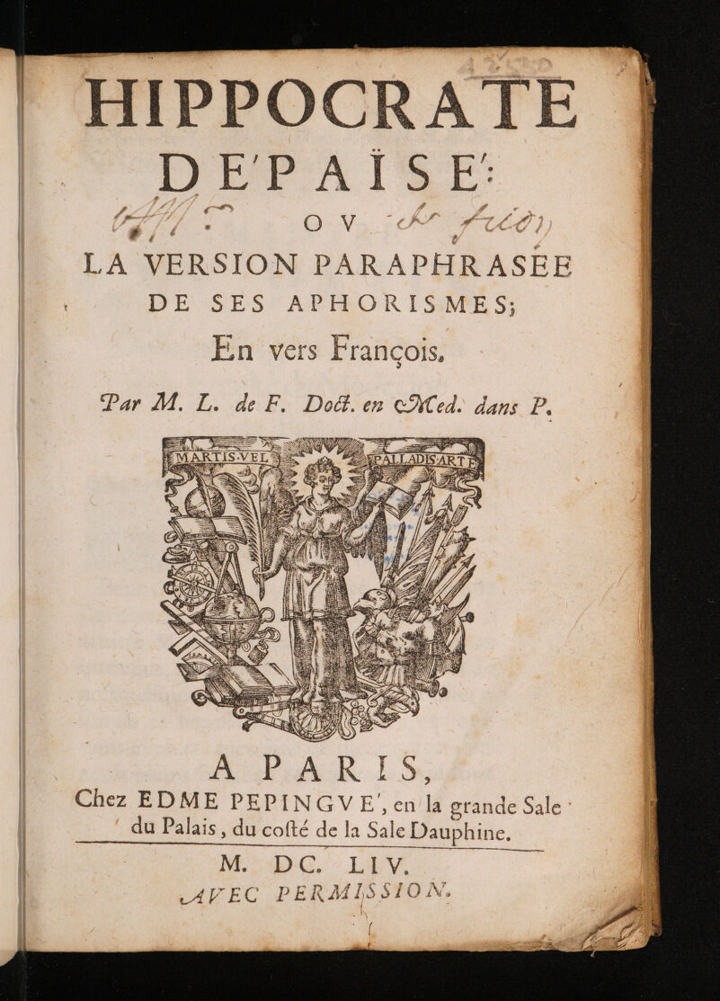 # g „ QA UC LA VERSION PARAPHRASEE DE SES APHORIS:MES; En vers Francois, Par M. L. de F. Do. en CH ed. dans PF. 0 ERRAT m — M. dv «pd MM M M M M Eñ—ä6—