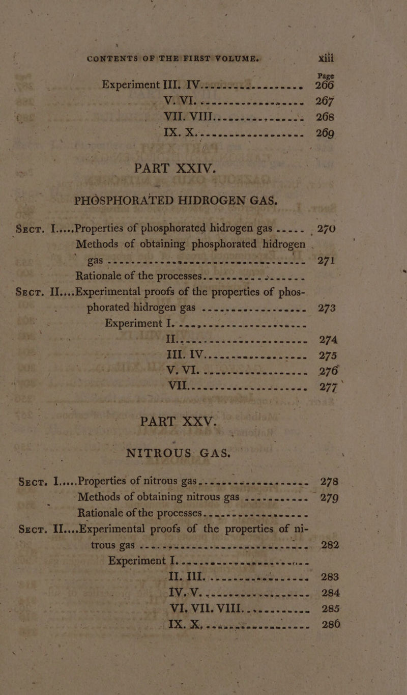 CONTENTS OF THE FIRST VOLUME. Experiment [II. IV.. <M. iis anne an oe stvinleib PART XXIV. = PHOSPHORATED HIDROGEN GAS. Secr. I.....Properties of phosphorated hidrogen gas P05 2 sch Scans e wearin Aoa pe mateewe sa Wa Rationale of the processes........ rae yt ous Sect. II....Experimental proofs of the properties of phos- phorated hidrogen gas ......-6.------00- PDETUMCNE 2. via po vs oe cc deno ei aosien PART XXV. NITROUS GAS. Sect. l.... bi he of nitrous gas Methods of obtaining NitroUS G48, ceecsa-- Rationale of the processes. ....--.--.. Sen soa ie os ct. II. ...Experimental proofs of the properties of ni- trous gas ..... Susie hain atenkganis eeerenes Experiment I...... by ents MARE Ue anne ebbod Lhe. Ly alae os < 5 fob N ages Jc Siivinaa 7A gh sa a Me MALS Vildieke <2 nian - IX. on so tnensens eth gaa xiii Page 266 267 268 278