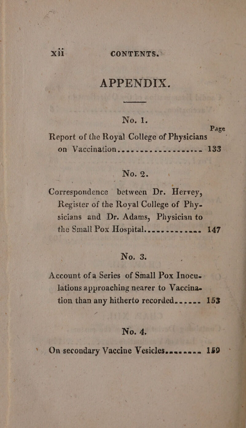 APPENDIX. No. 1. Page Report of the Royal College of Physicians on Vaccination“. seus. 2. Vee 133 No. 2. Correspondence between Dr. Hervey, Register of the Royal College of Phy- sicians and Dr. Adams, Physician to the Small Pox Hospital......-...an- 147 No. 3. Account ofa Series of Small Pox Inocu- lations approaching nearer to Vaccinae | tion than any hitherto recorded...... 153 No. 4. / ‘. On-secondary Vaccine Vesiclessaaennn=_ 159