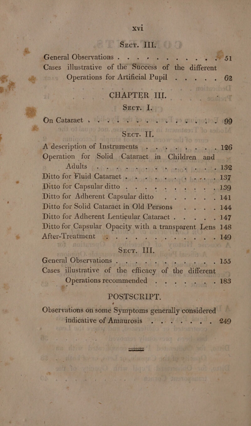 Sect. III. General Observations. . . .» cay a Ps, Cases illustrative of the Sthewass of ee different Operations for Artificial Pupil . . . . . 62 - CHAPTER III. Sect. I. On Gataraet' . 22+2uel o¢ bo LOMO JO Sieg Op | Srcr. II. A description of celine a ae | . 126 Operation for Solid Cataract in aK’ ee SAO ITS oa ana THA Wy ceo hecteeene Ditto for Fluid Cee 2 SE NEP OET 5G URE Y Rs Ditto for Capsular ditto . . . is be) ke oo Ditto for Adherent Capsular ditto. Se, Ditto for Solid Cataract in Old Persons . . . . 144 Ditto for Adherent Lenticular Cataract. . . . . 147 Ditto for Capsular Opacity with a transparent ihe 148 After-Lreatment Maio) 5 iw. wilt e aakete ser SEcY. re General Observations use iy Nae . 155 Cases illustrative of the He oa of ie different Operationsrecommended . . ..... 183 “ . POSTSCRIPT. Observations on some Symptoms generally considered “indicative of Amaurosis . 0... 0.0.0. =. «249 |