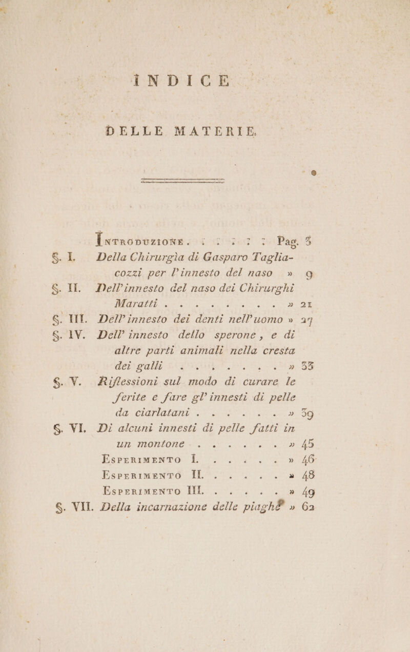 ab 8. I 8. II INDICE DELLE MATERIE, A 0 Intnopuzione. (‘asini poi Pag 6 Della Chirurgìa di diario Taglia- cozzi per l’innesto del naso » 9 Dell’innesto del naso dei Chirurghi IMarafti-«-.., # 2% Dell’ innesto dei po pra » 27 Dell’ innesto dello sperone, e di altre parti animali nella cresta det galli Sai, Dede » 35 Riflessioni sul modo di curare le ferite e fare gl’ innesti di pelle da ciarlatani Li » 59 Di alcuni innesti di nelle fatti int ur: MOMO a Beba: ig 46 Espentmaemweo HH; 00, 0-40 Espraimento Il... . . » 49