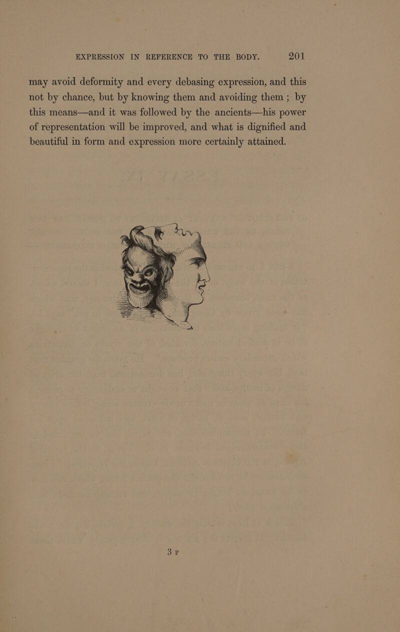 may avoid deformity and every debasing expression, and this not by chance, but by knowing them and avoiding them ; by this means—and it was followed by the ancients—his power of representation will be improved, and what is dignified and beautiful in form and expression more certainly attained.