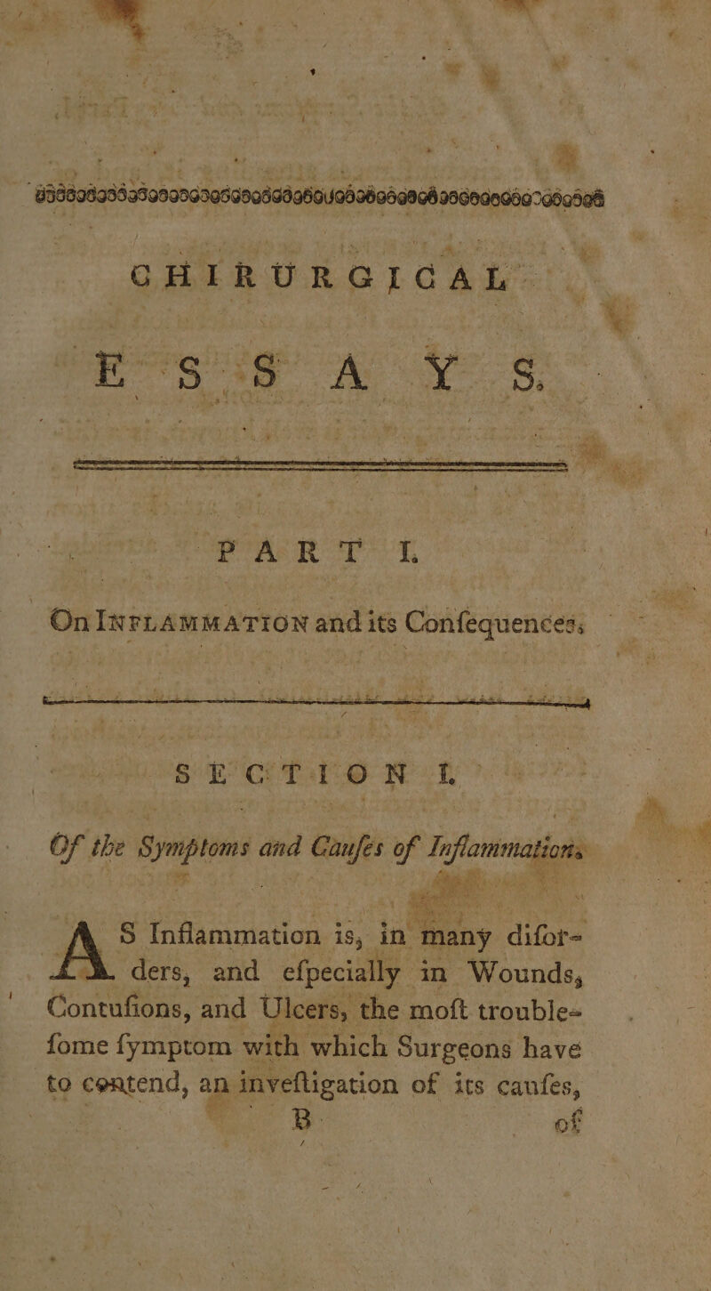 BIddodsds aaosssI9sGoedGdaBO Nebsbd0a08 saGeGeGEG7de05a8 CHERURGLILCAL: ES AS. Of the Symptoms and Cy fs of lefts WA i 5 cate is, in eiey difor= ders, and efpecially in Wounds, Contufions, and Ulcers, the moft trouble- fome fymptom with which Surgeons have to contend, an paeteigarion of its canfes, B. of /