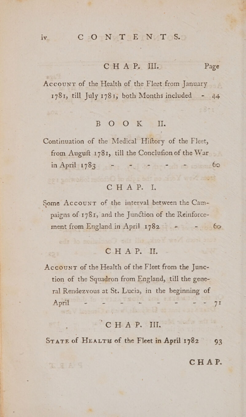 iv C 20 ;NywTsETNUT OS.” CHAP. Il. | Page Account of the Health of the Fleet from January 1781, till July 1781; both Months included - 44 BORO SE all. Continuation of the Medical Hiftory of the Fleet, from Auguft 1781, till the Conclufion of the War in April 1783 - 4.1 2s - - -60 Che A Po. Some AccounT of the interval between the Cam- paigns of-1781, and the Junction of the Reinforce- ment from England in April 1782 ~ Hy OB. ESA PEt ae. Account of the Health of the Fleet from the Junc- tion of the Squadron from England, till the gene- ral Rendezvous at St. Lucia, in the beginning of April - - ke - - — ne OT “ @ eA -P. CUE = State of HEALTH of the Fleet in April 1782 93 CHAP.