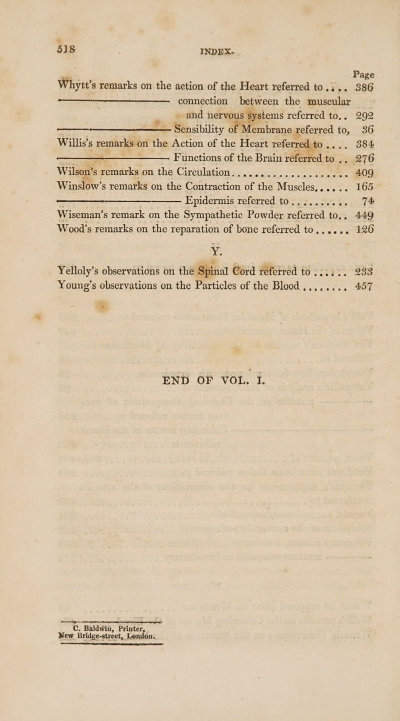 5] 8 ; INDEX.. Page Whytt’s remarks on the action of the Heart referred to.s.. 386 | - connection between the muscular _ and nervous systems referred to.. 292 — Sensibility Pilentrene eferred to, 36 Willis’ s remarks on the Action of the Heart referr gan OOk Functions of the Brain éfen od to... 276 Wilso i, gerndvlce on. the Circulation 73 2s es = Sinem wo Winslow’s remarks on the Contraction of the Muscles, See is Epidermis referred to... 3..5.33. 74% Wiseman’ s remark on the Sympathetic Powder referred to,. 449 Wood’s remarks on the reparation of bone referred to,..... 126 ig é fs ~~ . Yelloly’s observations on the Spinal Cord referred to .:.5:. 233 Young’s observations on the Particles of the Blood........ 457 eee WN Siac a END OF VOL. 1. t. Baldwin, Printer, New Bridge-street, London. A NS