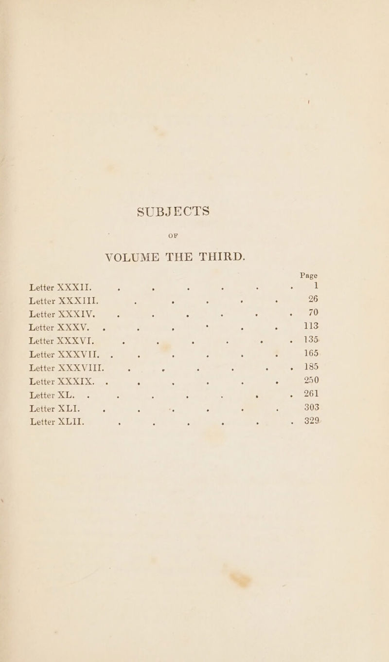 Letter XXXII. Letter XX XIII. Letter XXXIV. Letter XXXV. . Letter XXXVI. Letter XXXVIT. Letter XX XVIII. Letter XXXIX, Letter XL. Letter XLI. : Letter XLII. SUBJECTS OF . e ° e ® . °